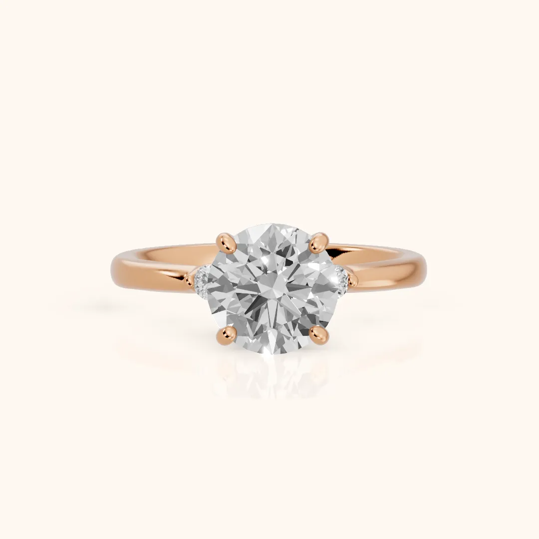 Teodora Floating Three-Stone Round Diamond Engagement Ring in Rose Gold — view 2