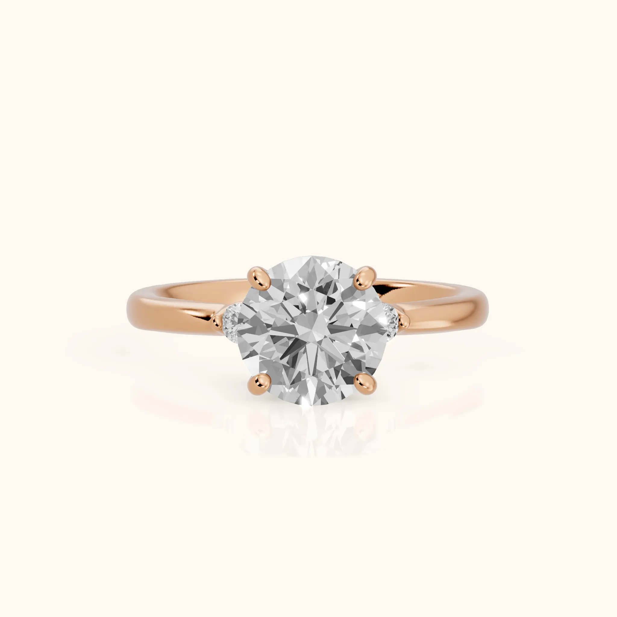 Teodora Floating Three-Stone Round Diamond Engagement Ring in Rose Gold — view 1