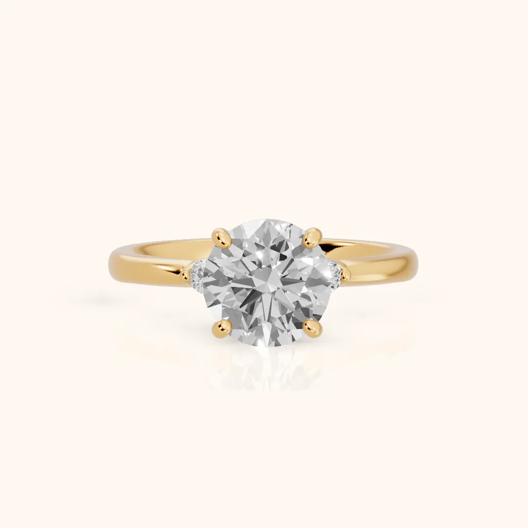 Teodora Floating Three-Stone Round Diamond Engagement Ring in Yellow Gold — view 2