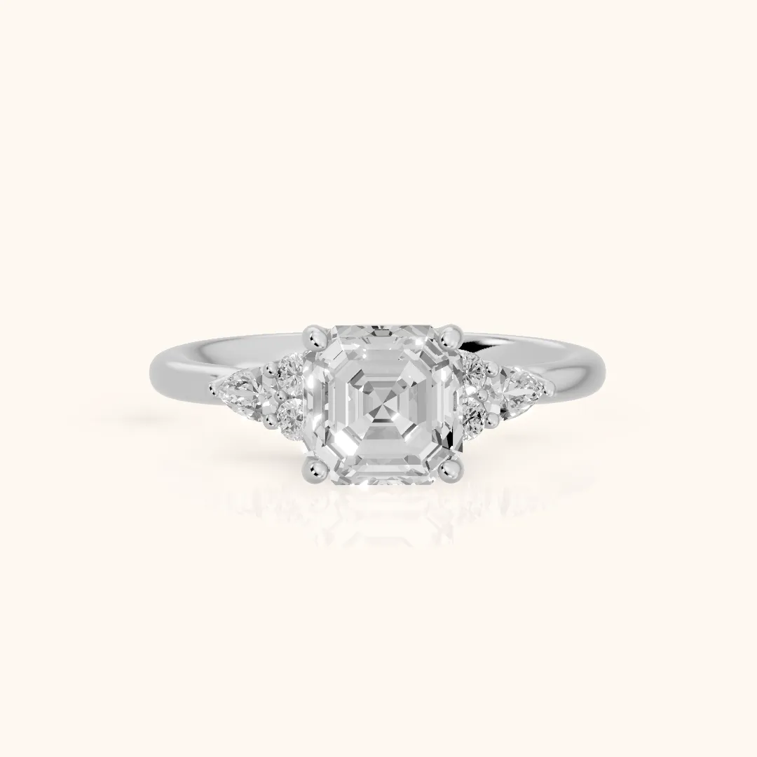 Zelie Pear-Side Cluster Asscher Diamond Engagement Ring in Platinum — view 2