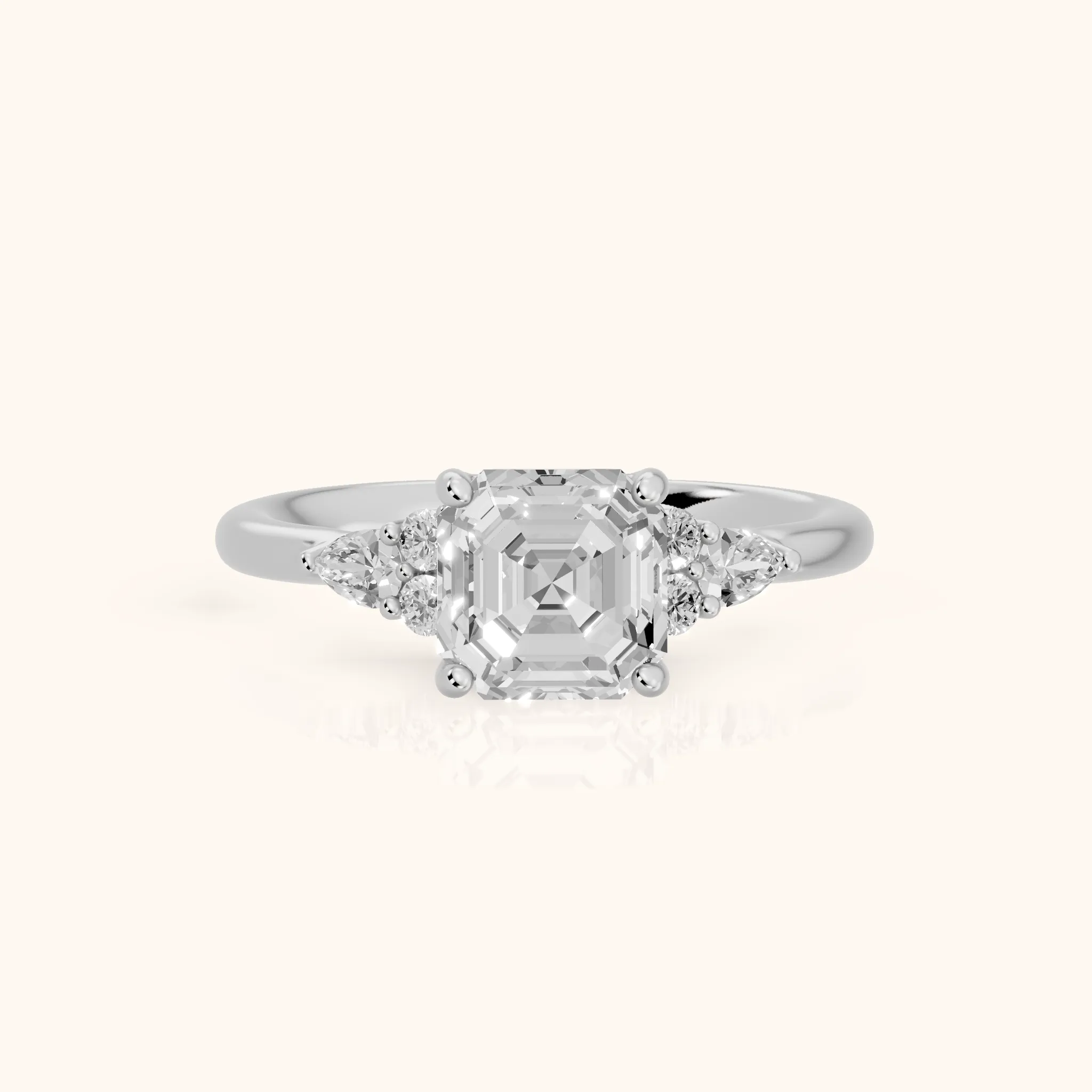 Zelie Pear-Side Cluster Asscher Diamond Engagement Ring in Platinum — view 1
