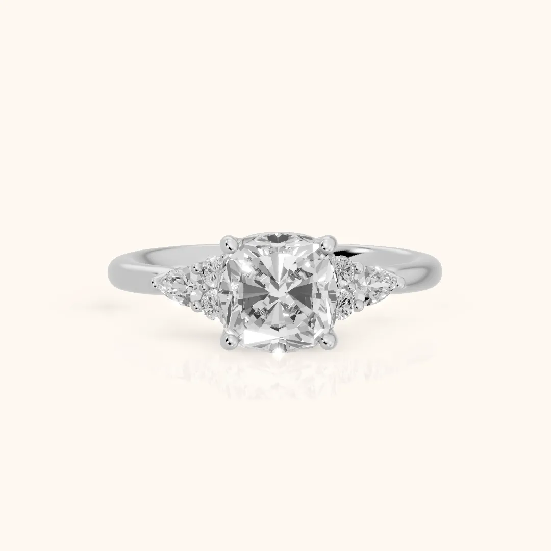 Zelie Pear-Side Cluster Cushion Diamond Engagement Ring in White Gold — view 2