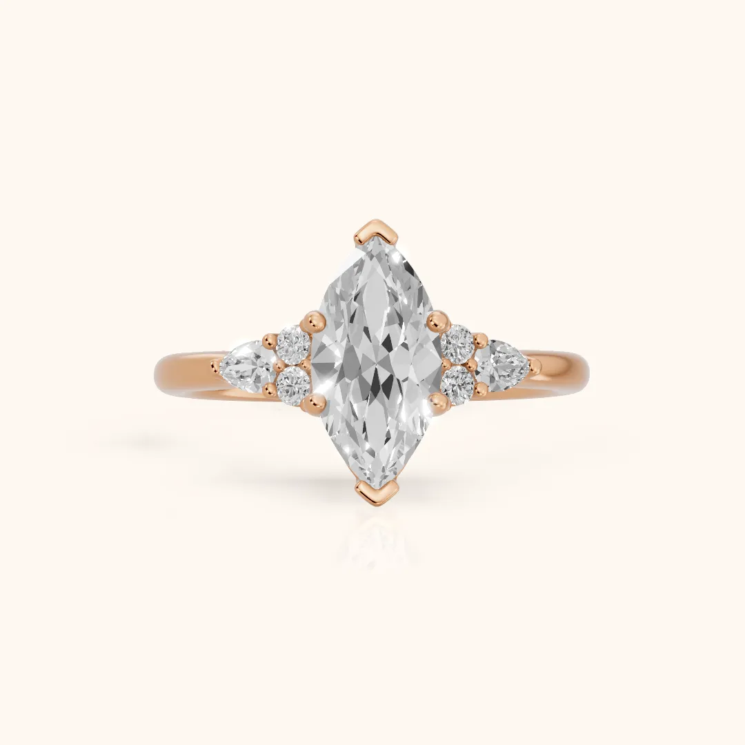 Zelie Pear-Side Cluster Marquise Diamond Engagement Ring in Rose Gold — view 2