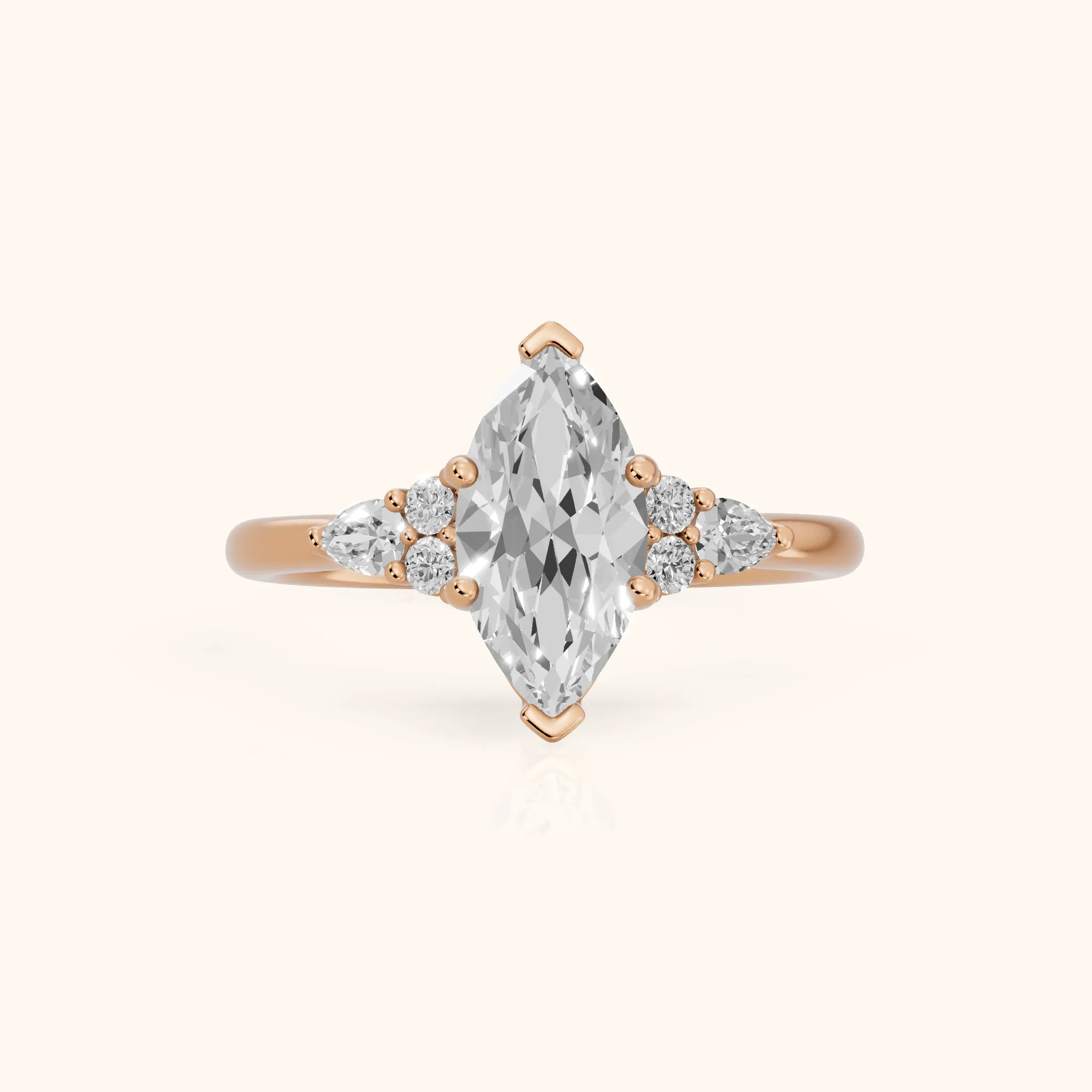 Zelie Pear-Side Cluster Marquise Diamond Engagement Ring in Rose Gold — view 1