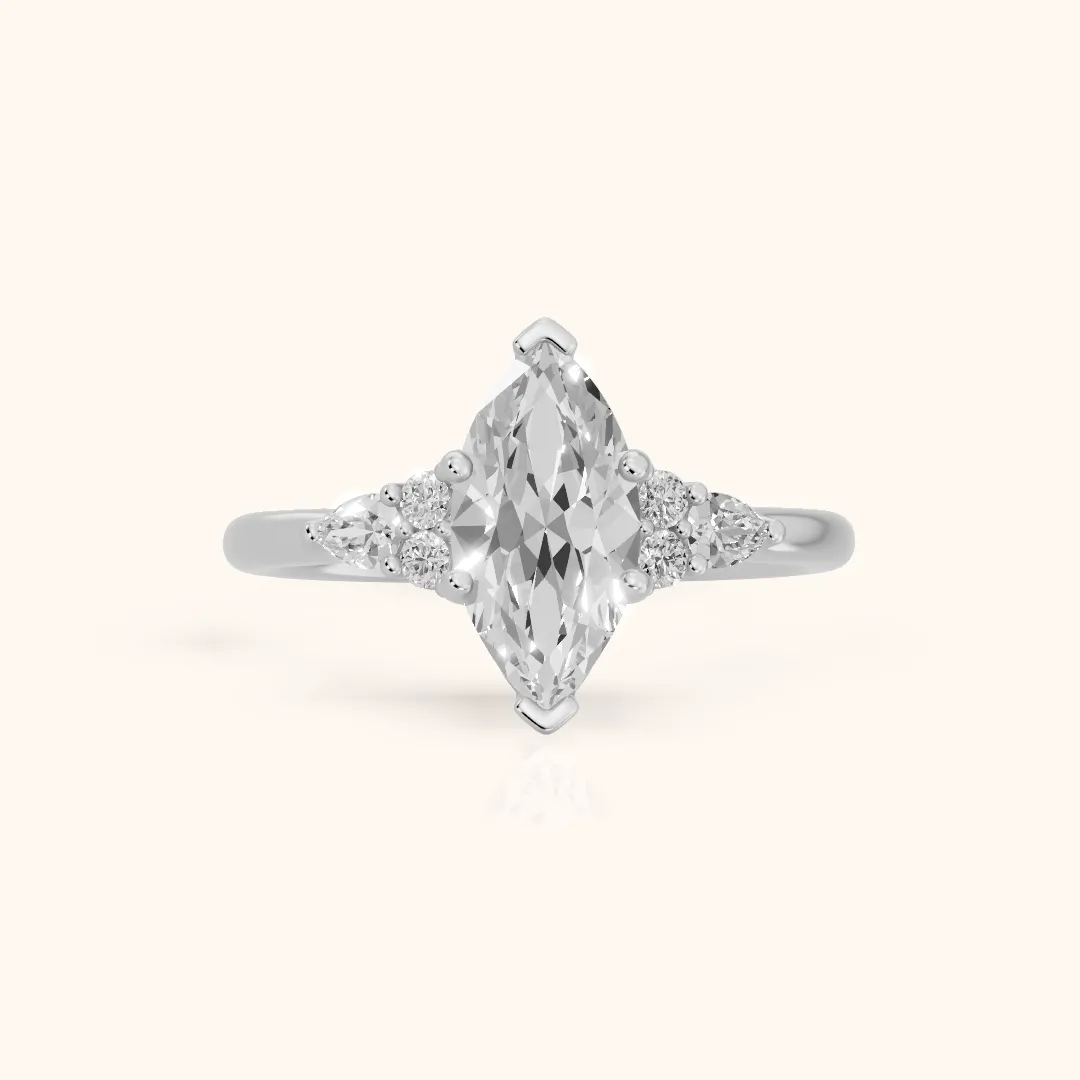 Zelie Pear-Side Cluster Marquise Diamond Engagement Ring in Silver — view 2