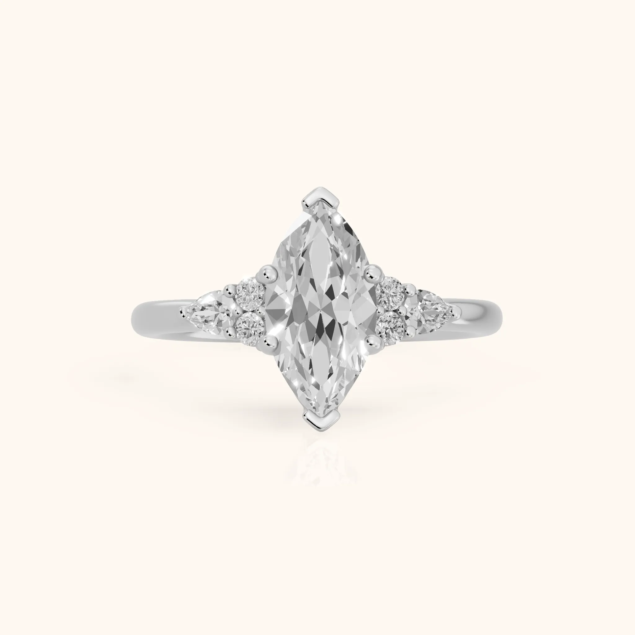 Zelie Pear-Side Cluster Marquise Diamond Engagement Ring in Silver — view 1