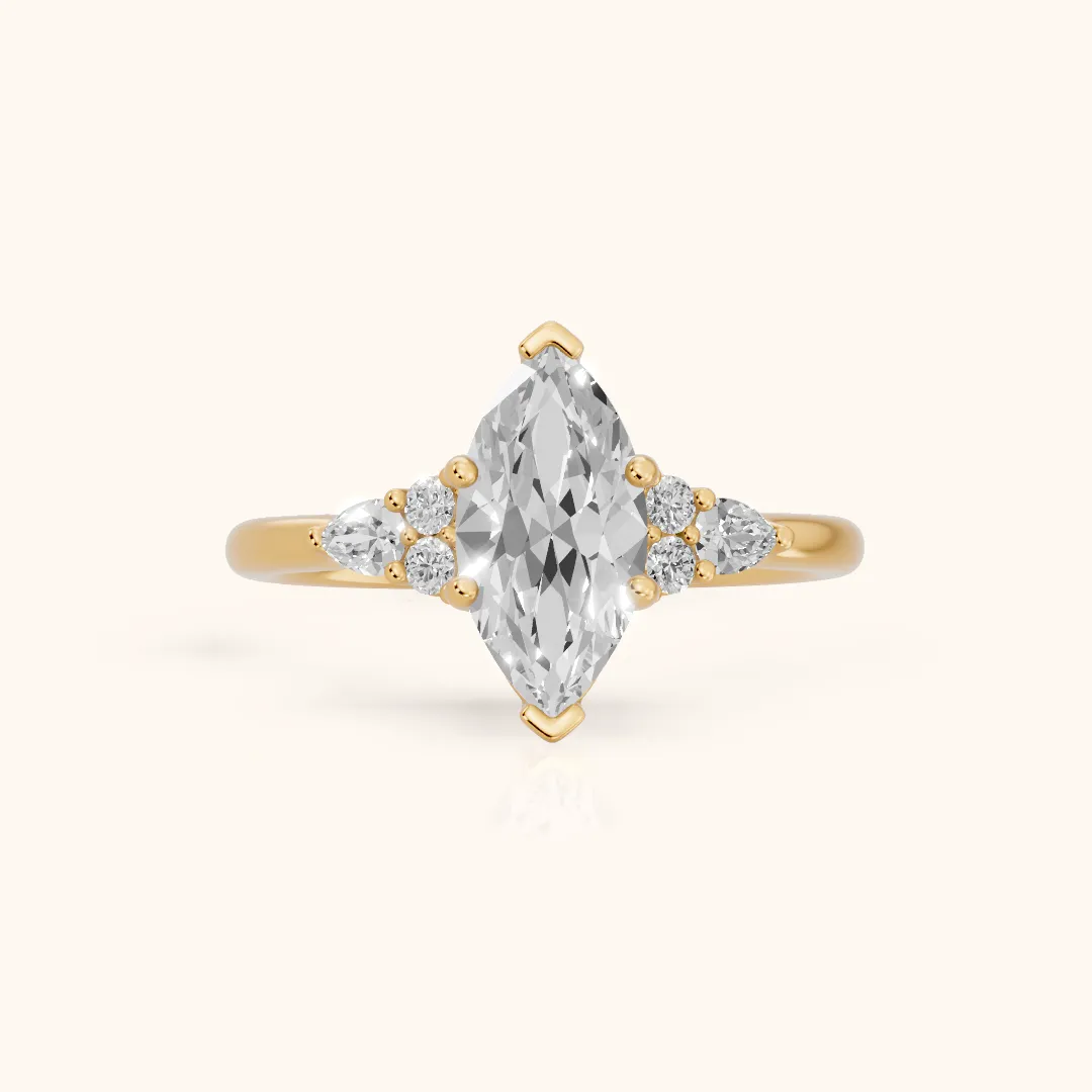 Zelie Pear-Side Cluster Marquise Diamond Engagement Ring in Yellow Gold — view 2