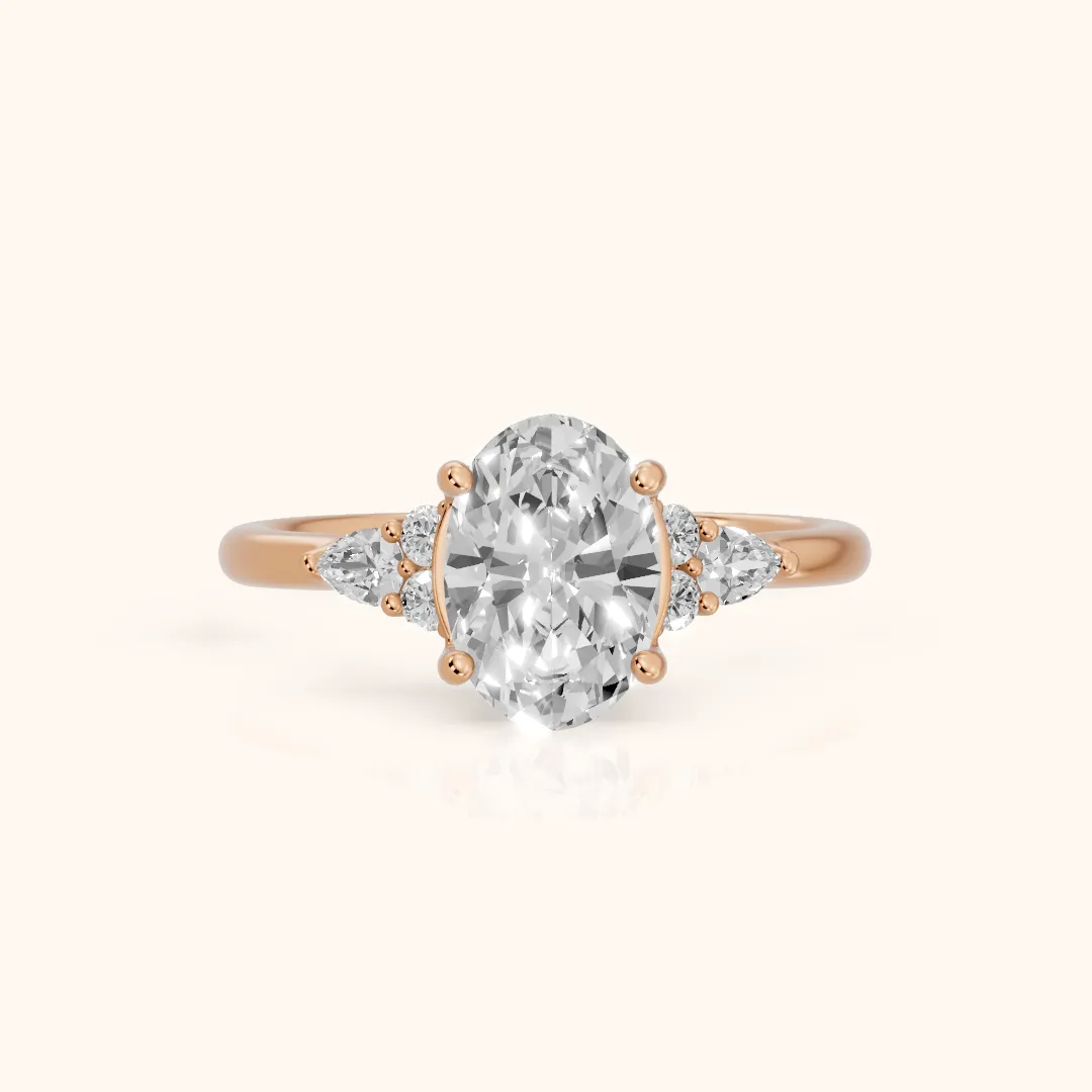Zelie Pear-Side Cluster Oval Diamond Engagement Ring in Rose Gold — view 2