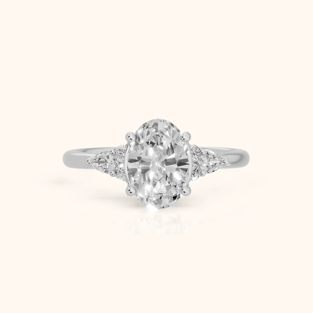 Zelie Pear-Side Cluster Oval Diamond Engagement Ring in White Gold — view 2
