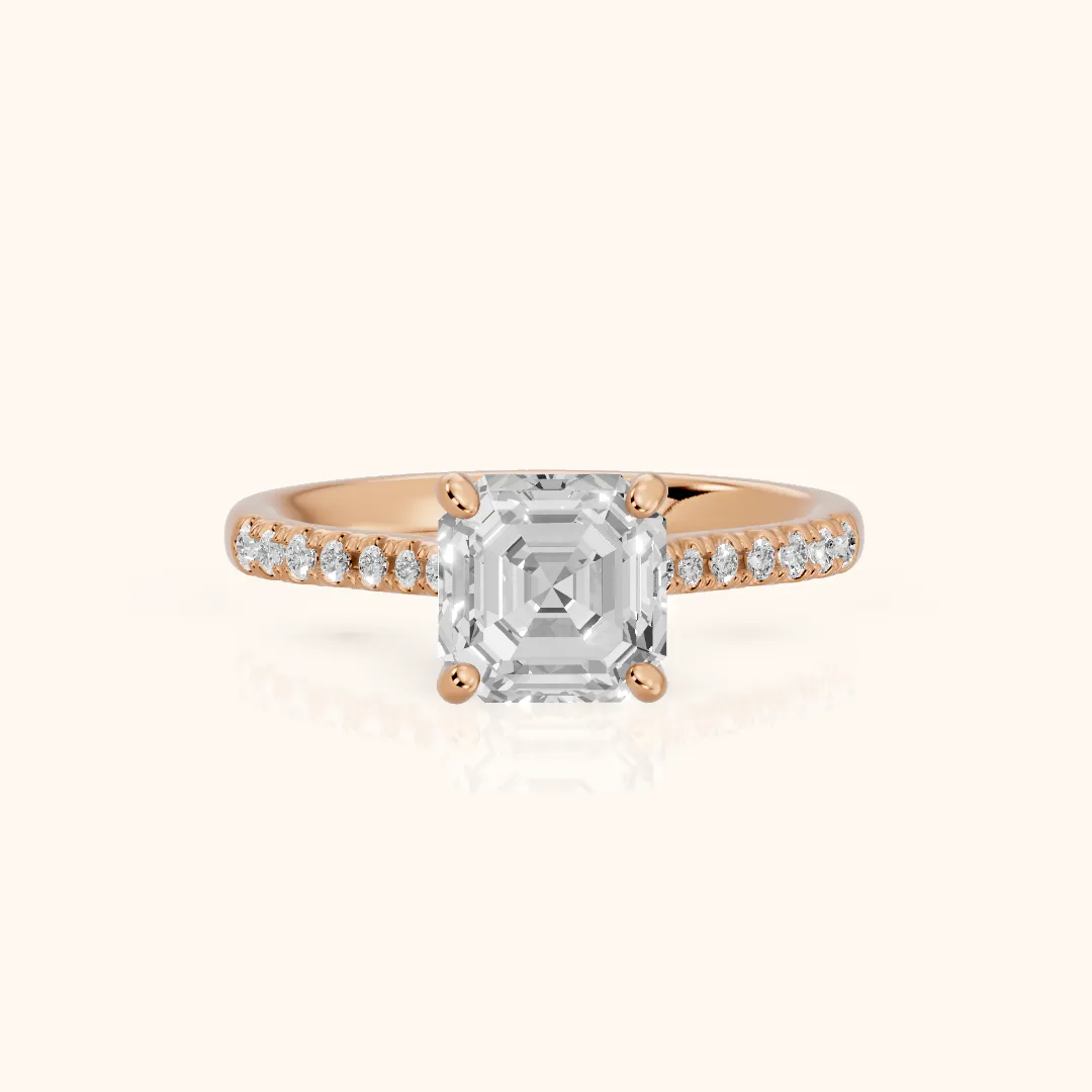Moab Petal Pavé Asscher Diamond Engagement Ring in Rose Gold — view 2