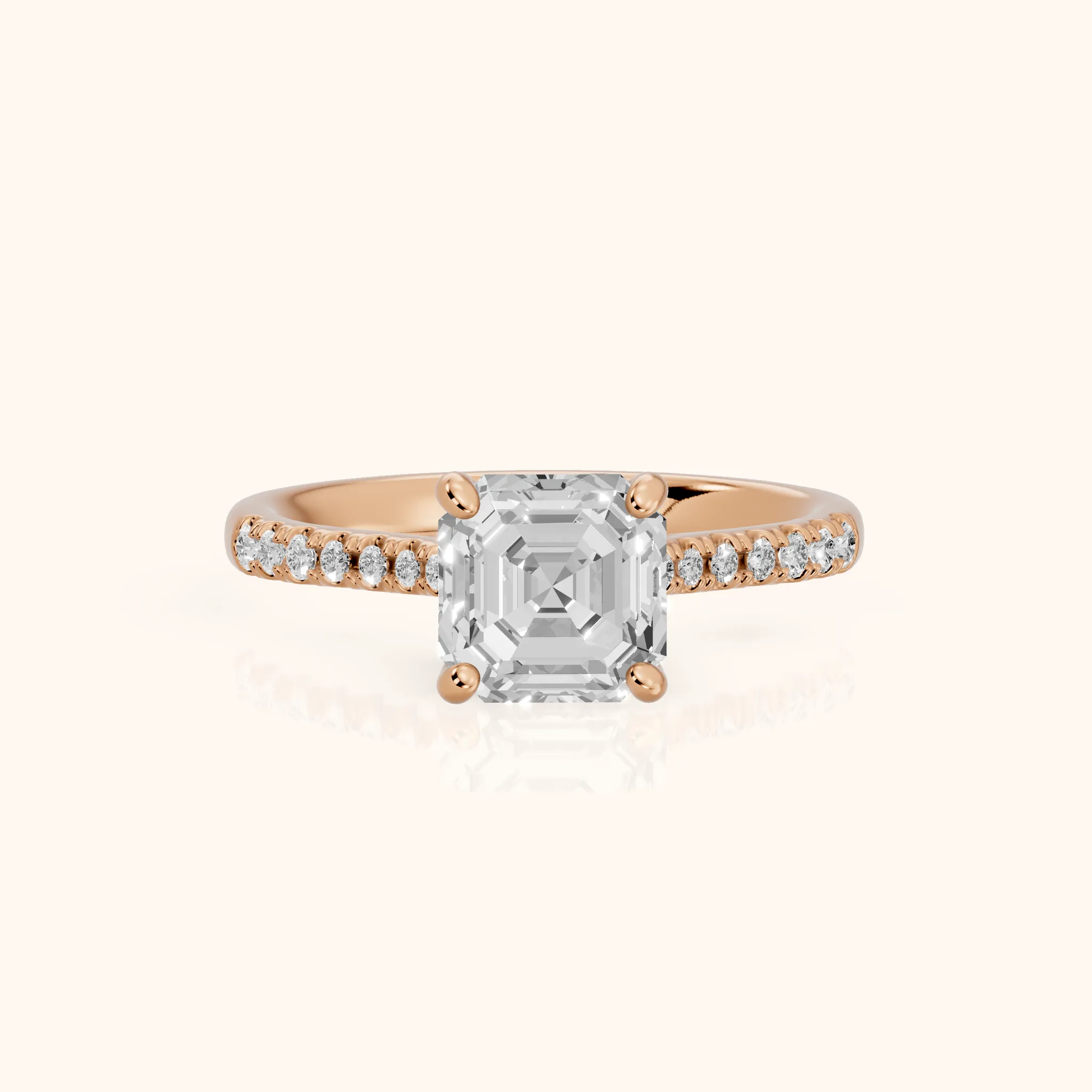 Moab Petal Pavé Asscher Diamond Engagement Ring in Rose Gold — view 1