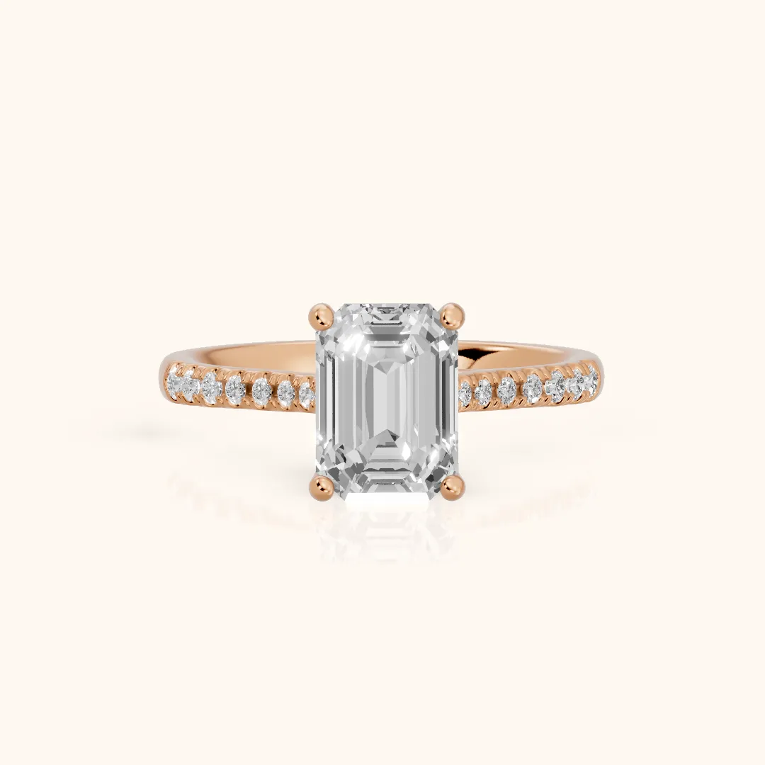 Moab Petal Pavé Emerald Diamond Engagement Ring in Rose Gold — view 2