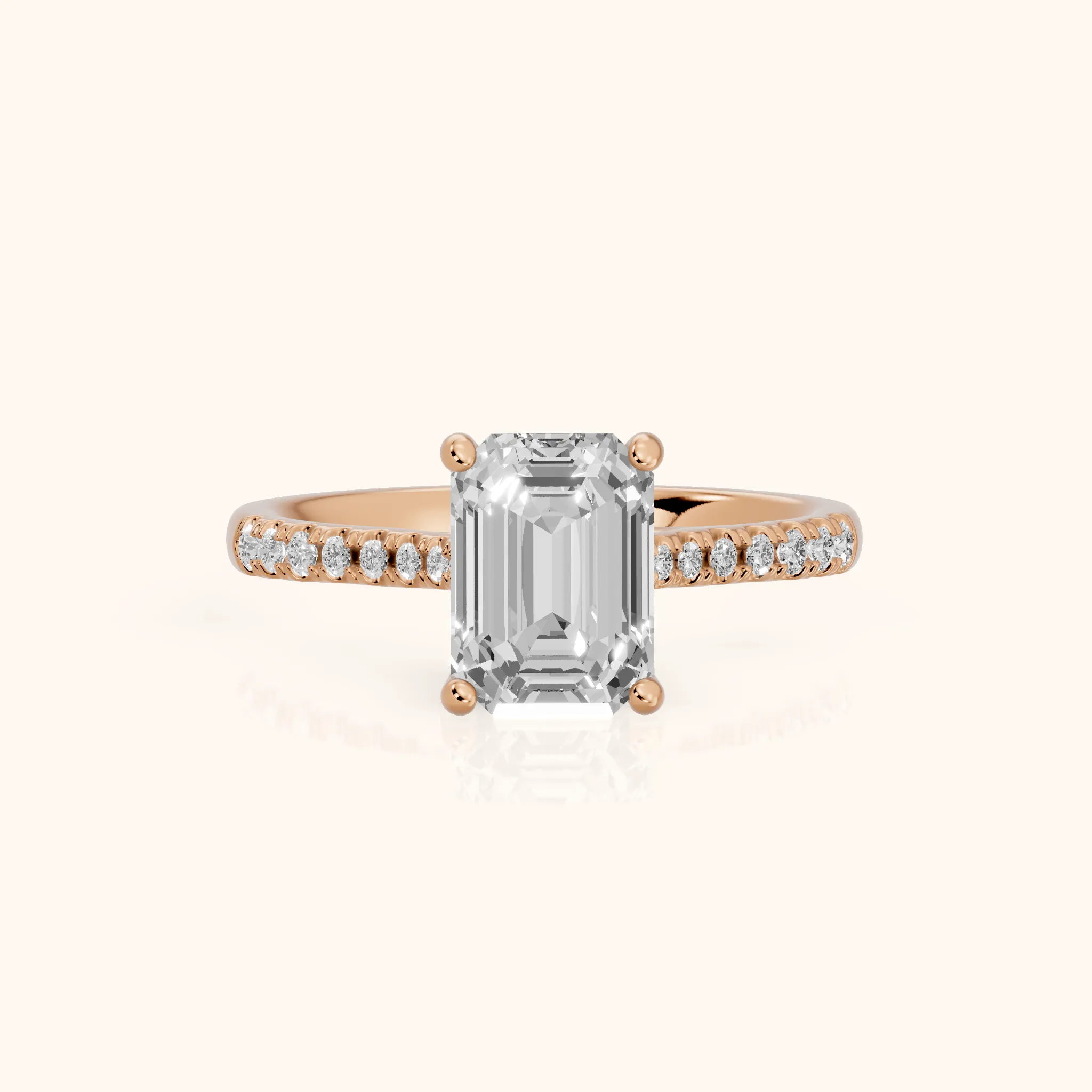 Moab Petal Pavé Emerald Diamond Engagement Ring in Rose Gold — view 1