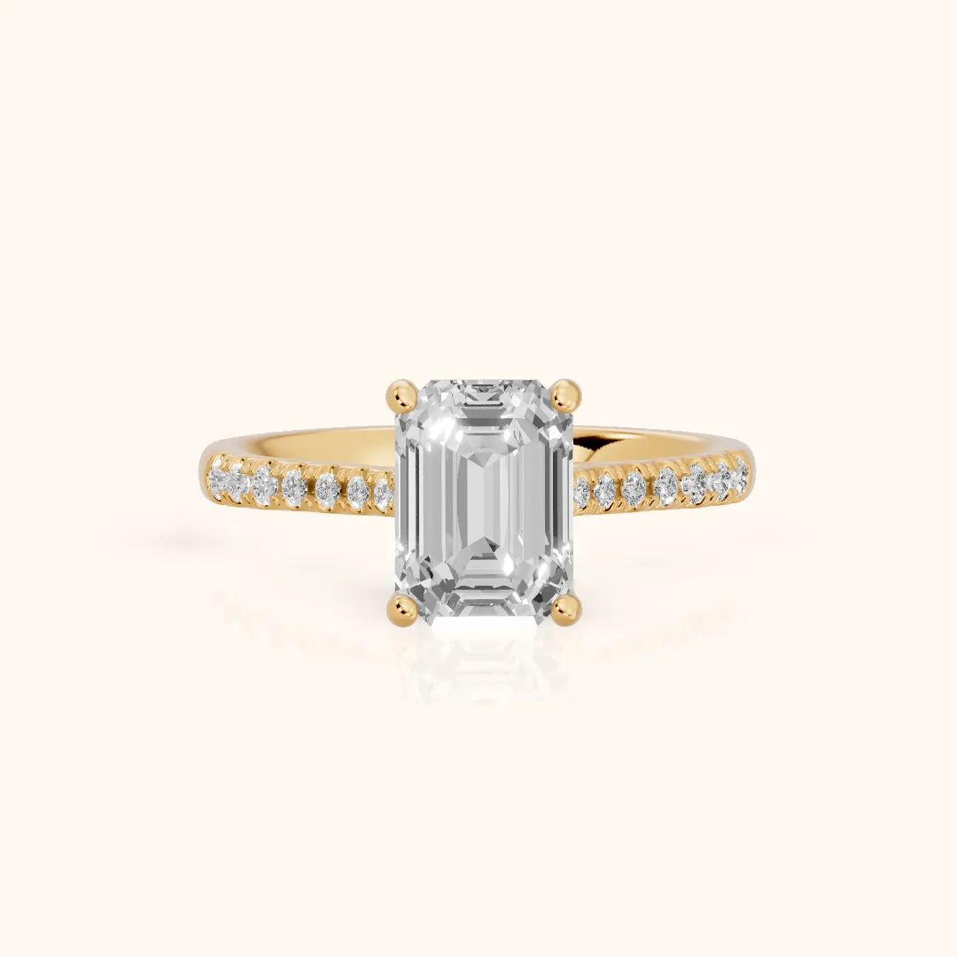 Moab Petal Pavé Emerald Diamond Engagement Ring in Yellow Gold — view 2