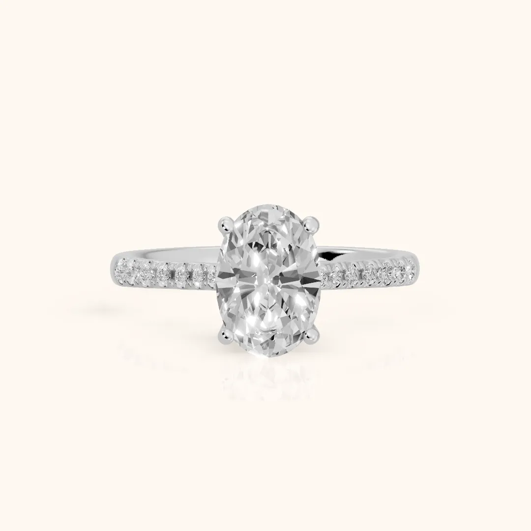 Moab Petal Pavé Oval Diamond Engagement Ring in Silver — view 2