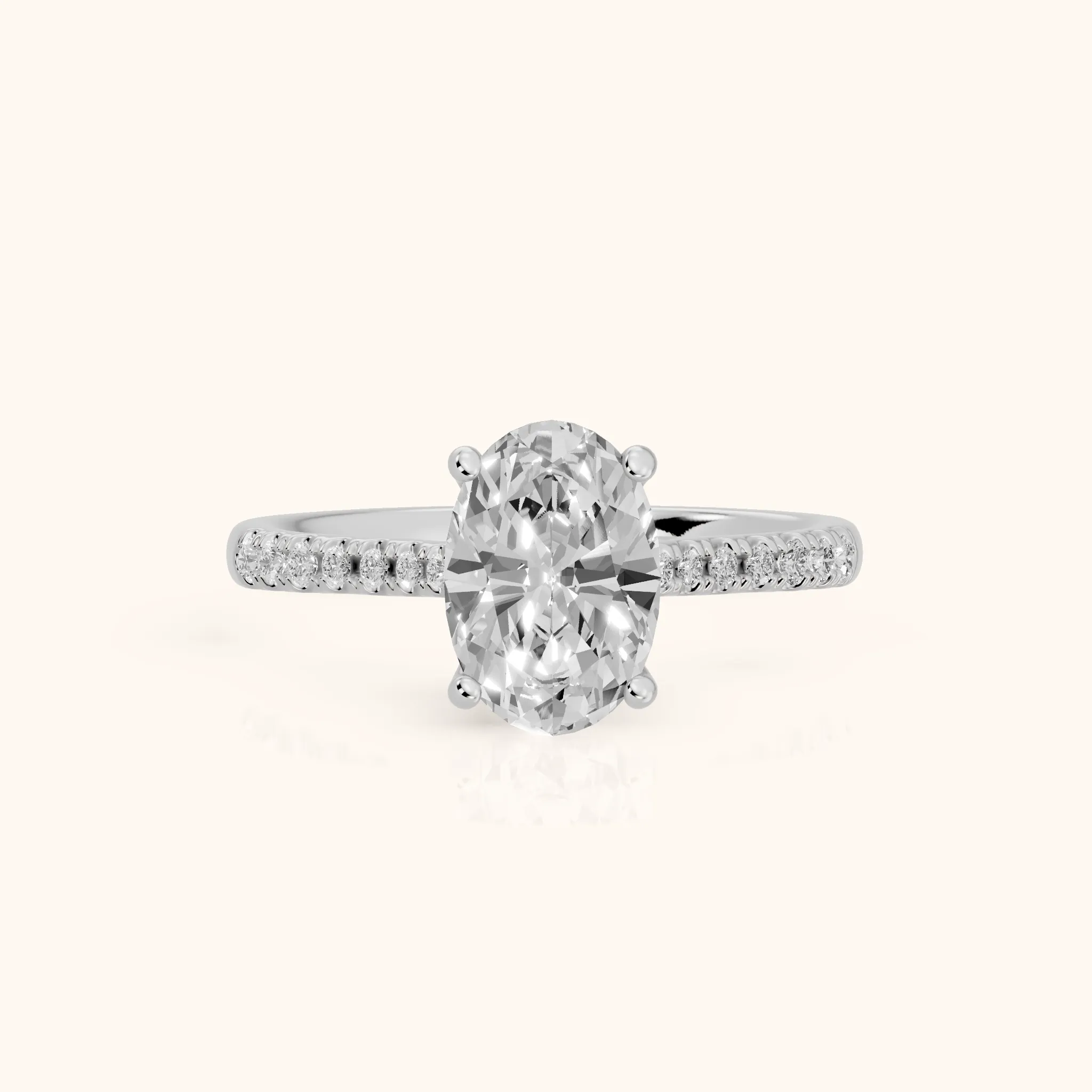 Moab Petal Pavé Oval Diamond Engagement Ring in Silver — view 1