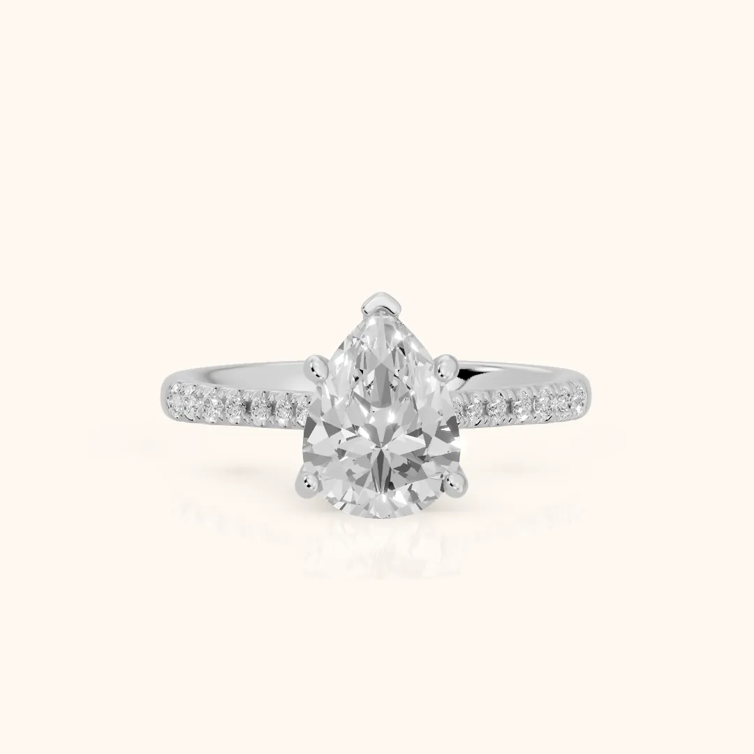 Moab Petal Pavé Pear Diamond Engagement Ring in Platinum — view 2