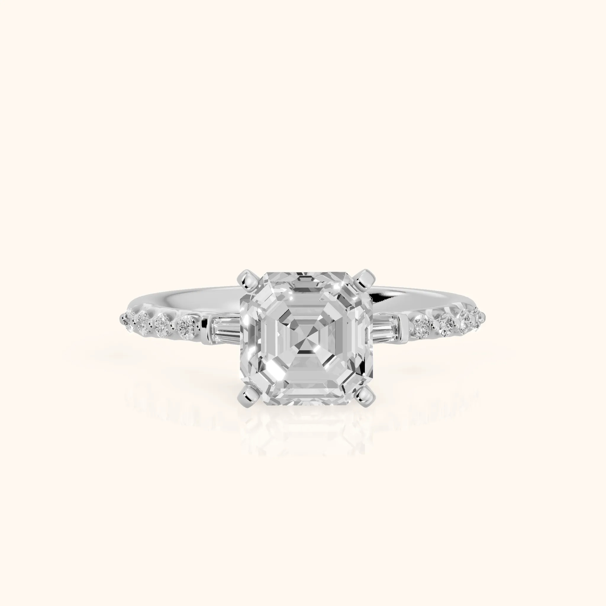 Taos Beaded Baguette Asscher Diamond Engagement Ring in Silver — view 1