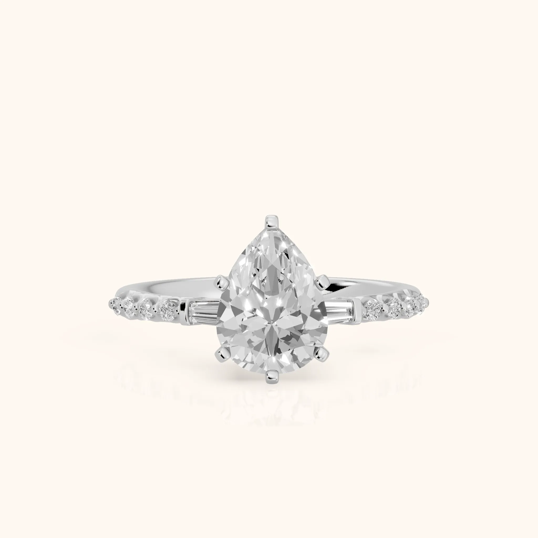 Taos Beaded Baguette Pear Diamond Engagement Ring in Silver — view 1