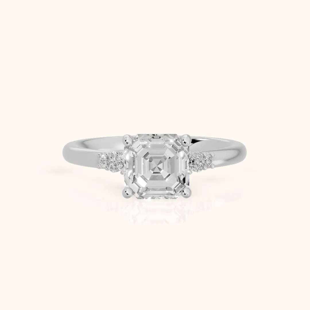 Vail Starburst Cluster Asscher Diamond Engagement Ring in Silver — view 2