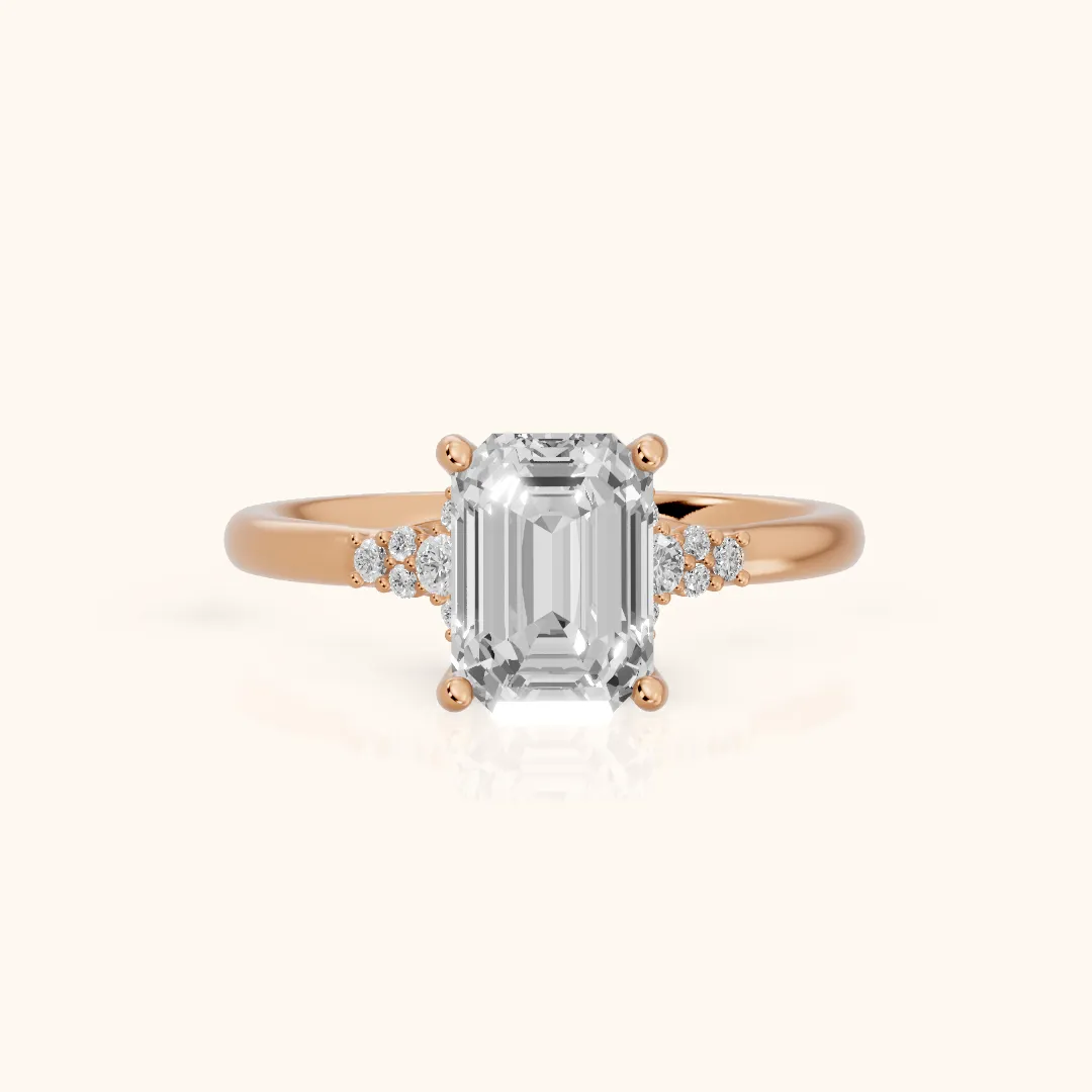 Vail Starburst Cluster Emerald Diamond Engagement Ring in Rose Gold — view 2