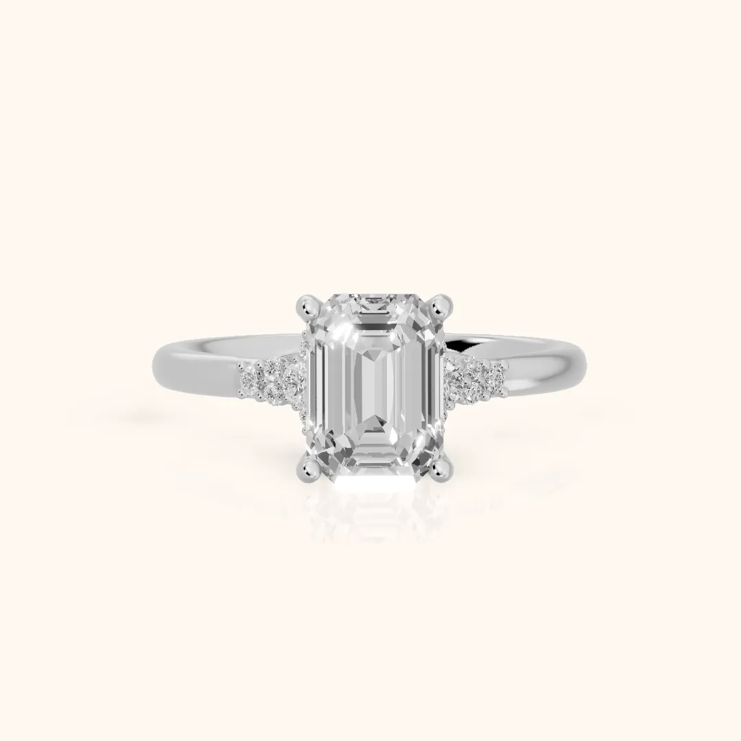 Vail Starburst Cluster Emerald Diamond Engagement Ring in White Gold — view 2
