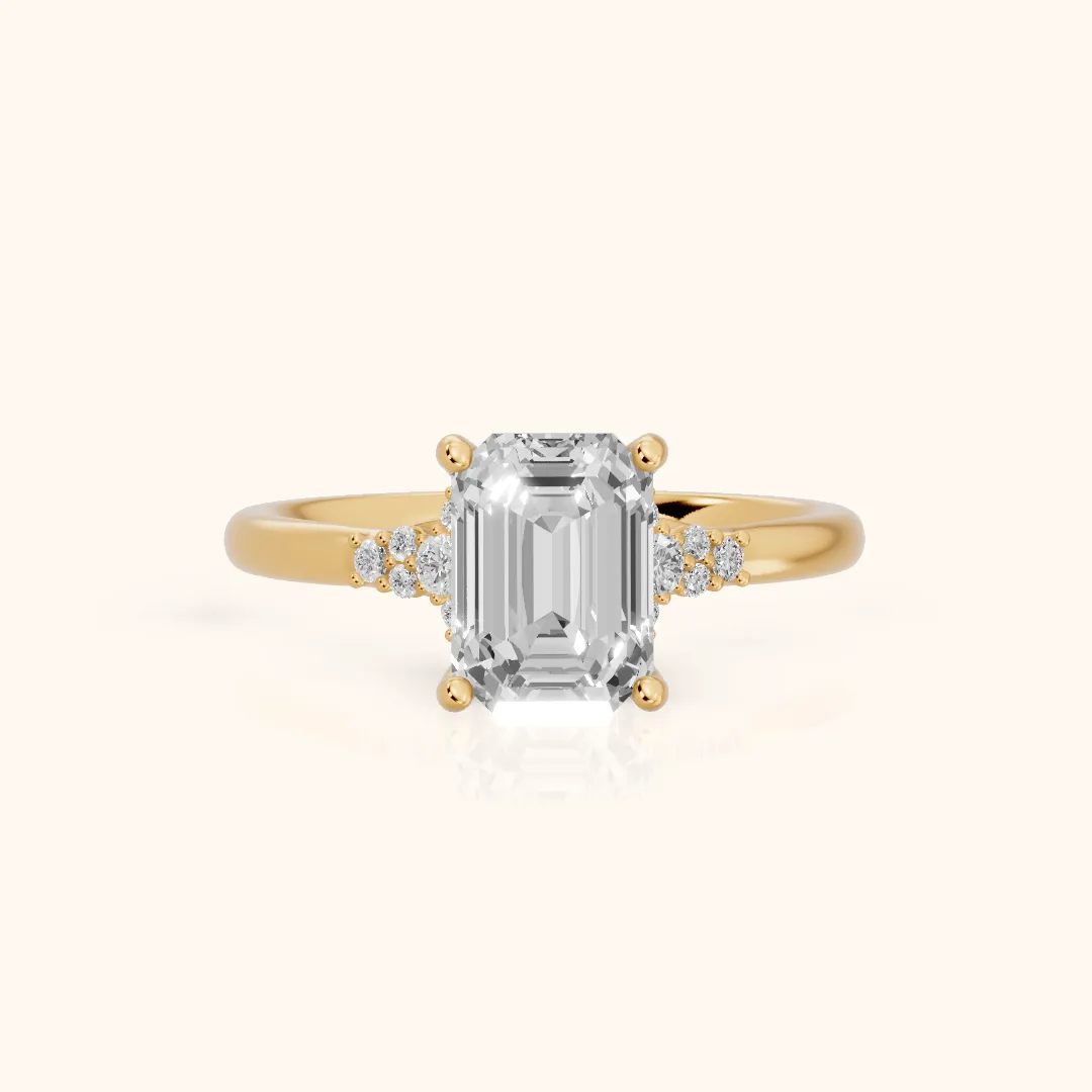 Vail Starburst Cluster Emerald Diamond Engagement Ring in Yellow Gold — view 2