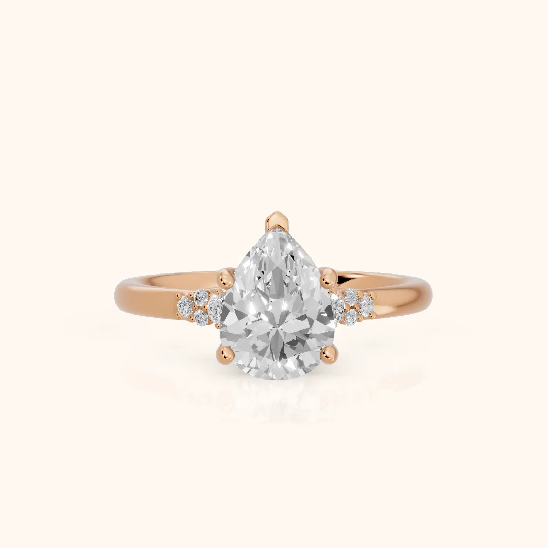 Vail Starburst Cluster Pear Diamond Engagement Ring in Rose Gold — view 2
