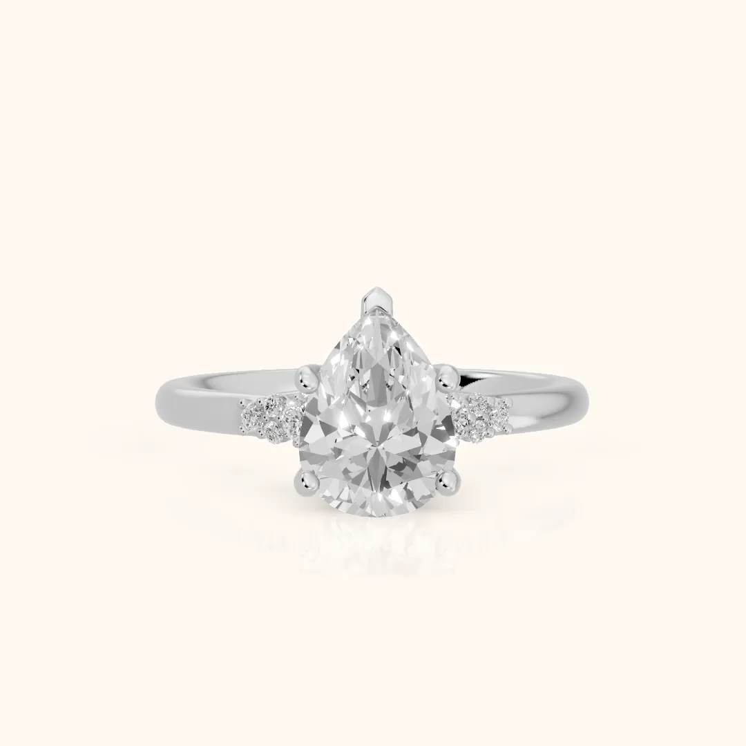 Vail Starburst Cluster Pear Diamond Engagement Ring in White Gold — view 2