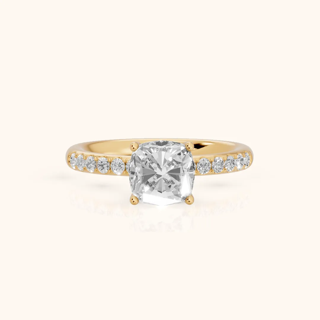 Brea Twist Pavé Cushion Diamond Engagement Ring in Yellow Gold — view 2