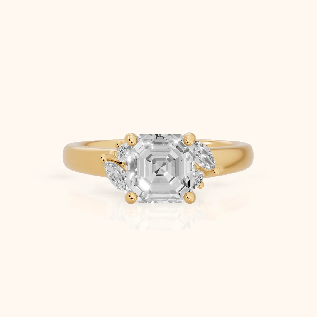 Napa Leaf Cluster Asscher Diamond Engagement Ring in Yellow Gold — view 2