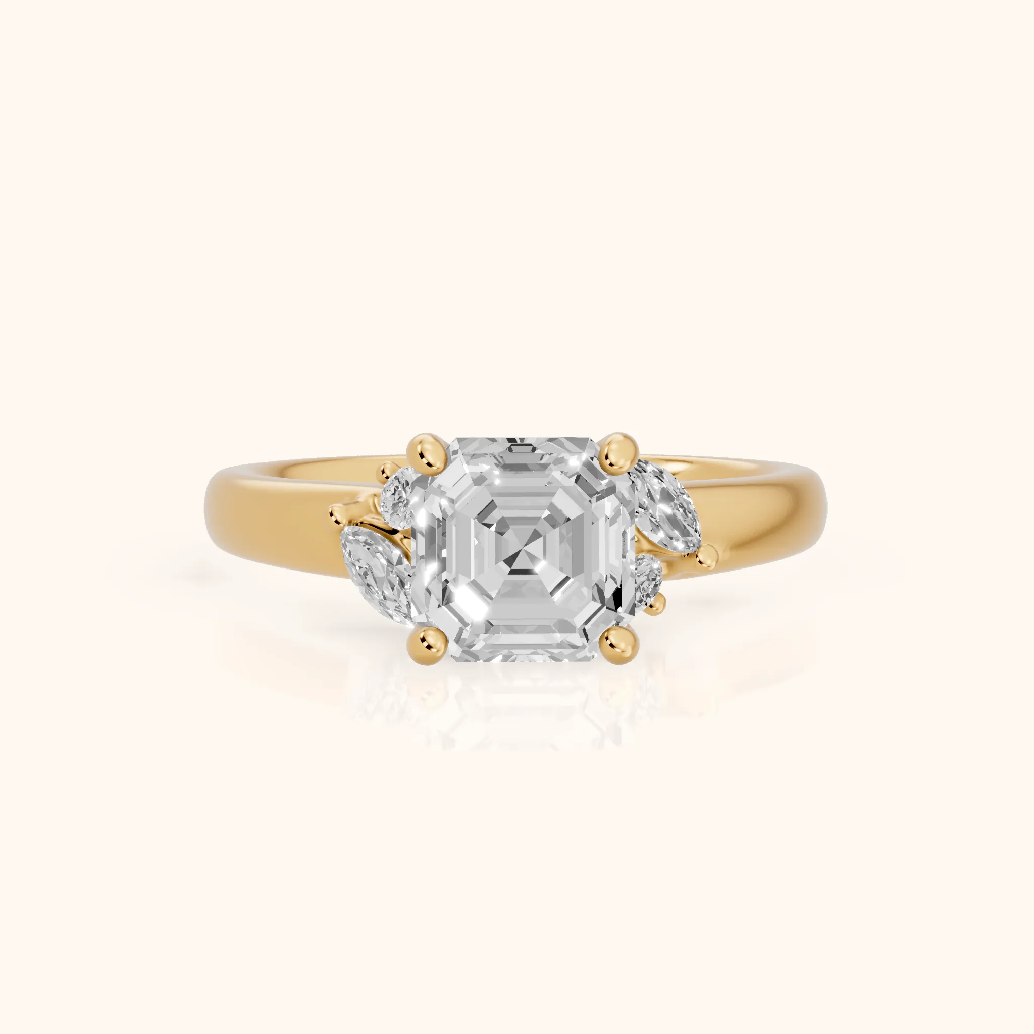 Napa Leaf Cluster Asscher Diamond Engagement Ring in Yellow Gold — view 1