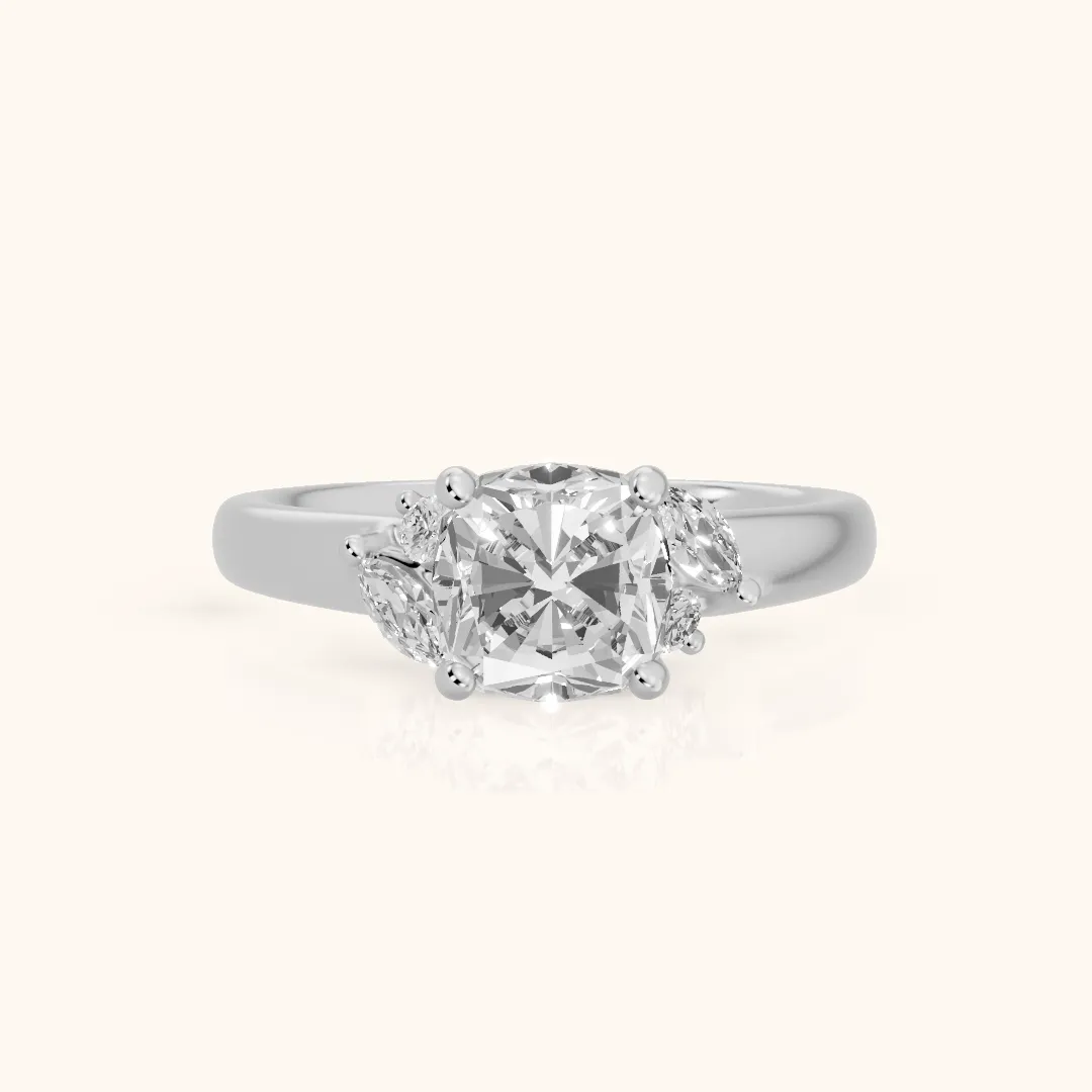 Napa Leaf Cluster Cushion Diamond Engagement Ring in Silver — view 2