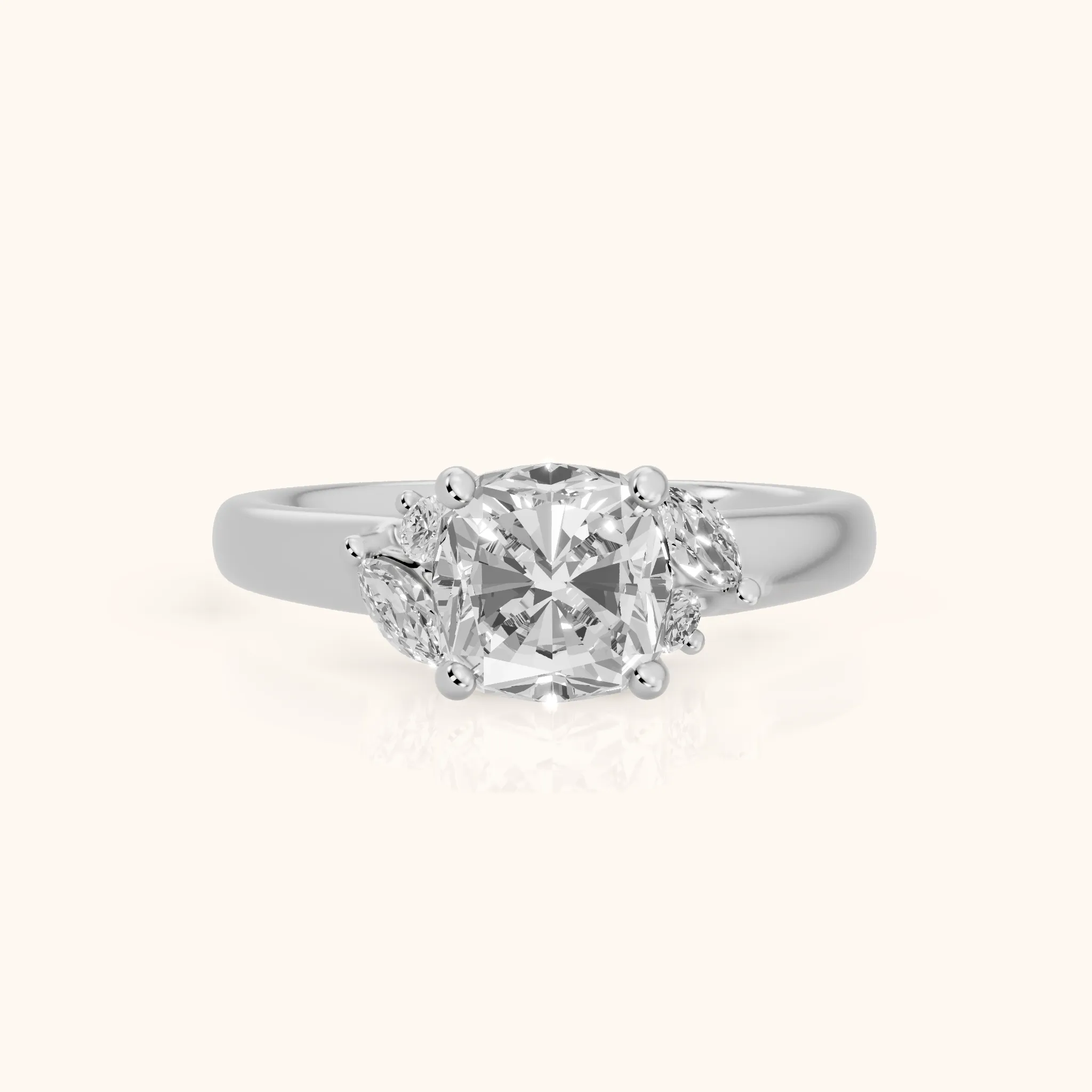 Napa Leaf Cluster Cushion Diamond Engagement Ring in Silver — view 1