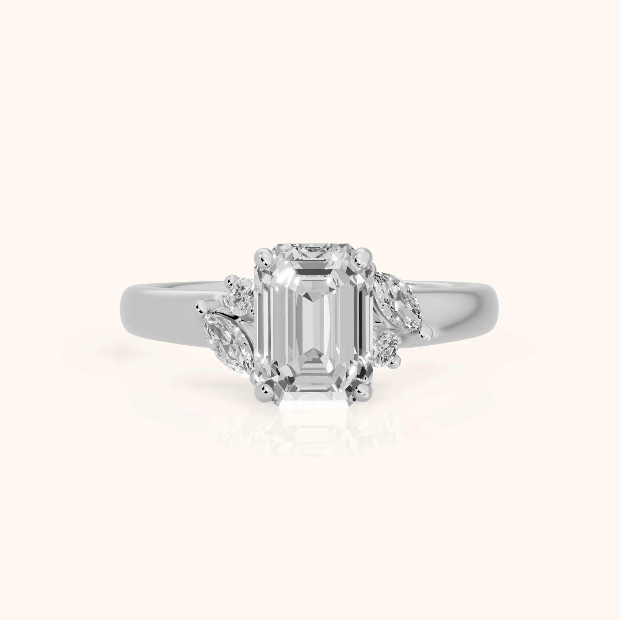 Napa Leaf Cluster Emerald Diamond Engagement Ring in White Gold — view 1
