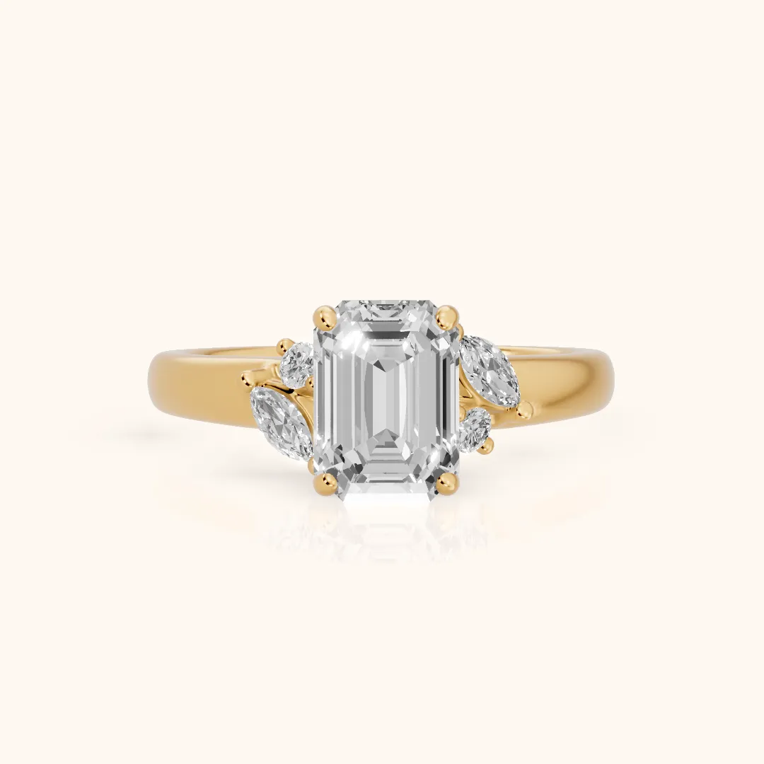 Napa Leaf Cluster Emerald Diamond Engagement Ring in Yellow Gold — view 2