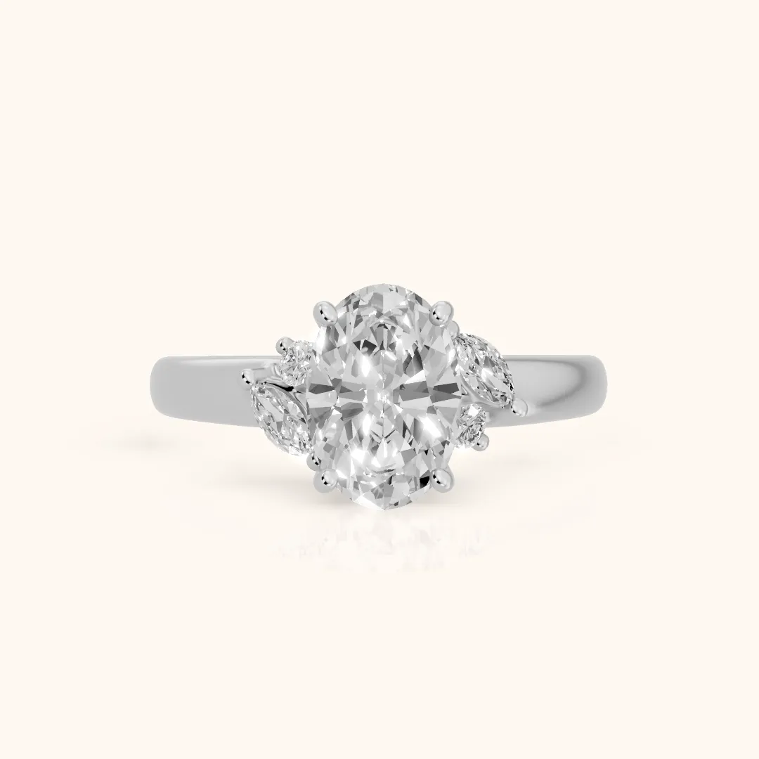Napa Leaf Cluster Oval Diamond Engagement Ring in Silver — view 2