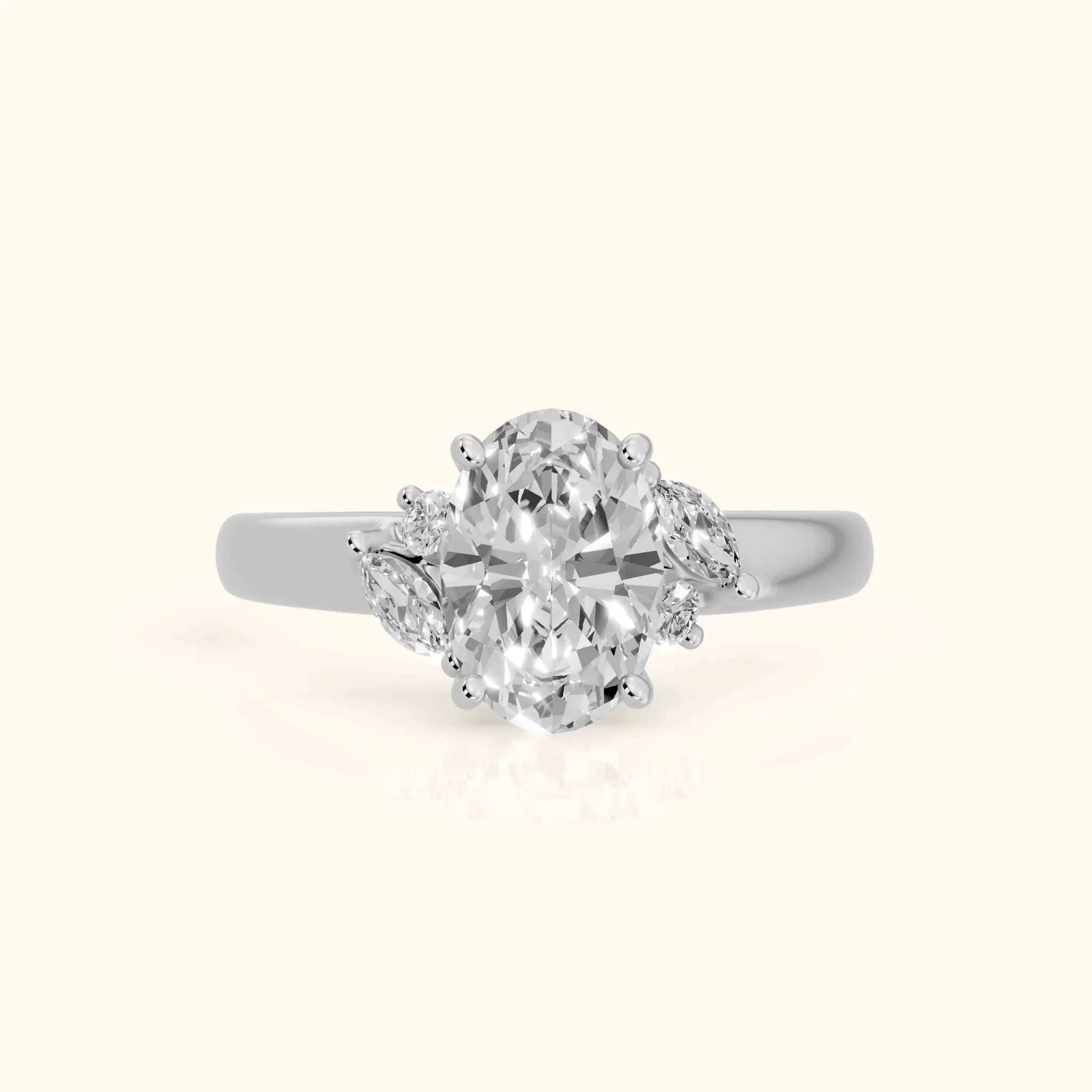 Napa Leaf Cluster Oval Diamond Engagement Ring in Silver — view 1