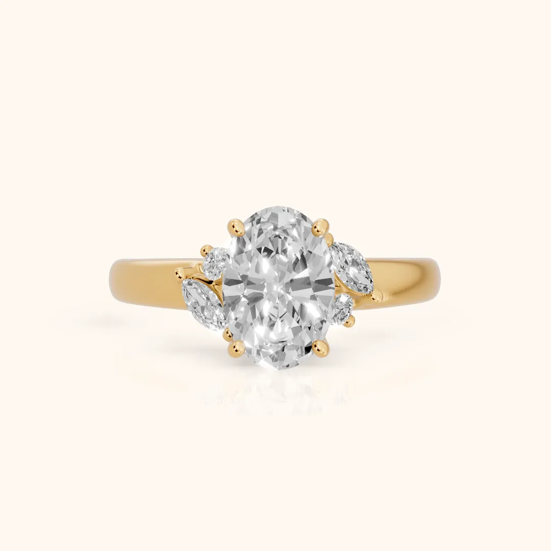 Napa Leaf Cluster Oval Diamond Engagement Ring in Yellow Gold — view 2