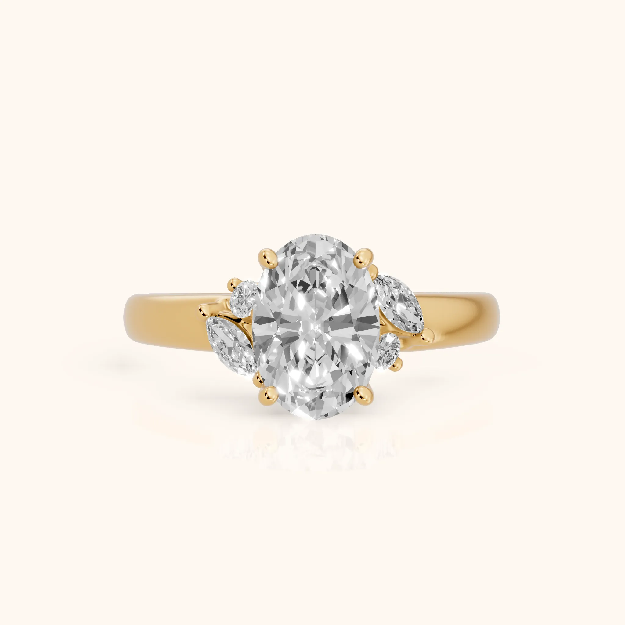 Napa Leaf Cluster Oval Diamond Engagement Ring in Yellow Gold — view 1
