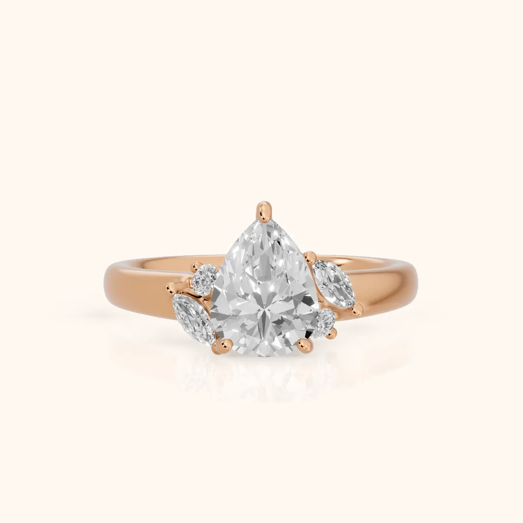 Napa Leaf Cluster Pear Diamond Engagement Ring in Rose Gold — view 2
