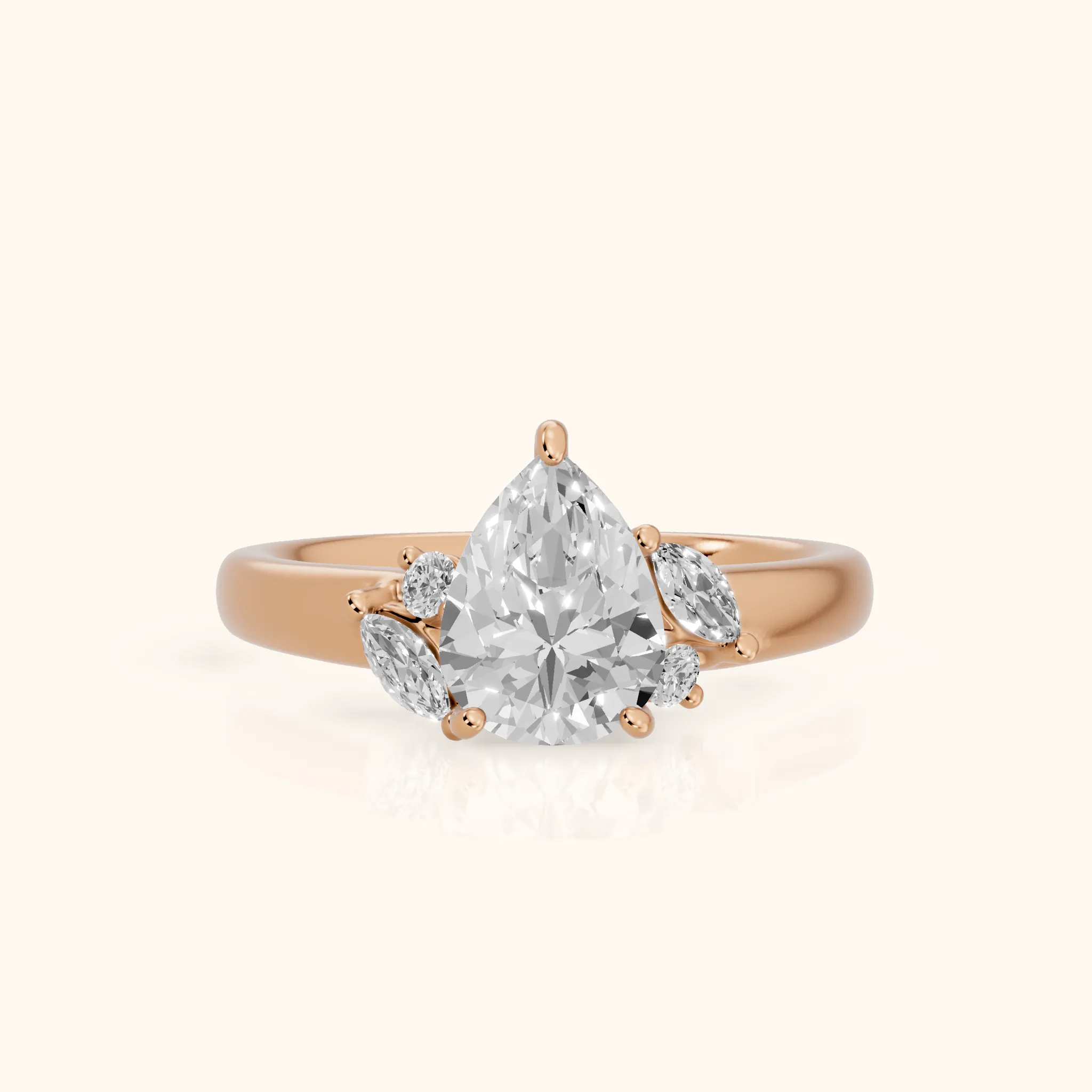 Napa Leaf Cluster Pear Diamond Engagement Ring in Rose Gold — view 1