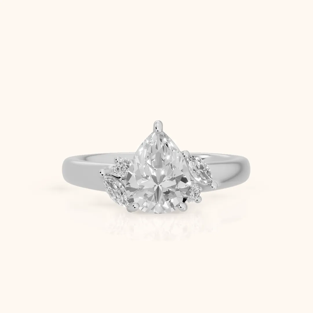 Napa Leaf Cluster Pear Diamond Engagement Ring in Silver — view 2