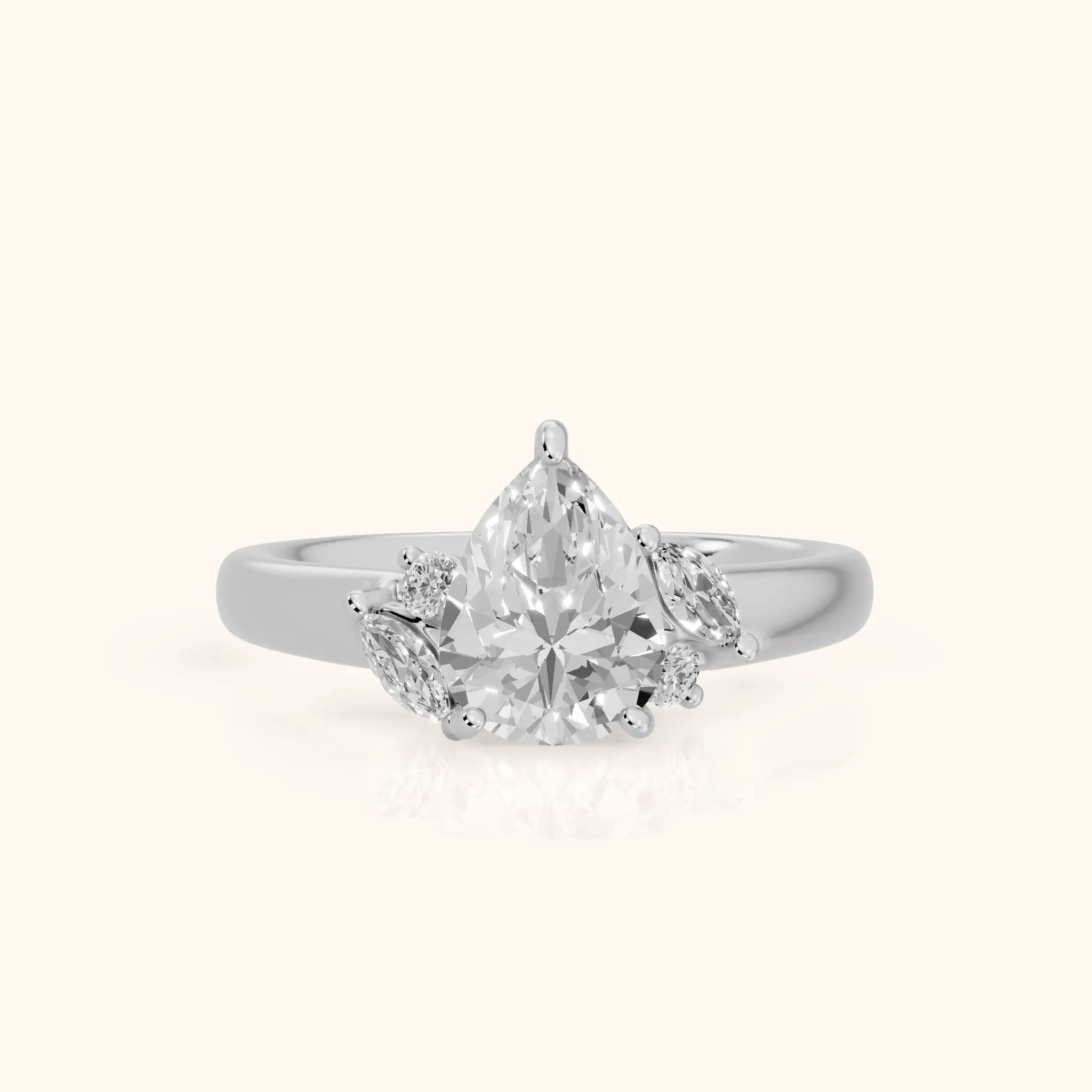 Napa Leaf Cluster Pear Diamond Engagement Ring in Silver — view 1