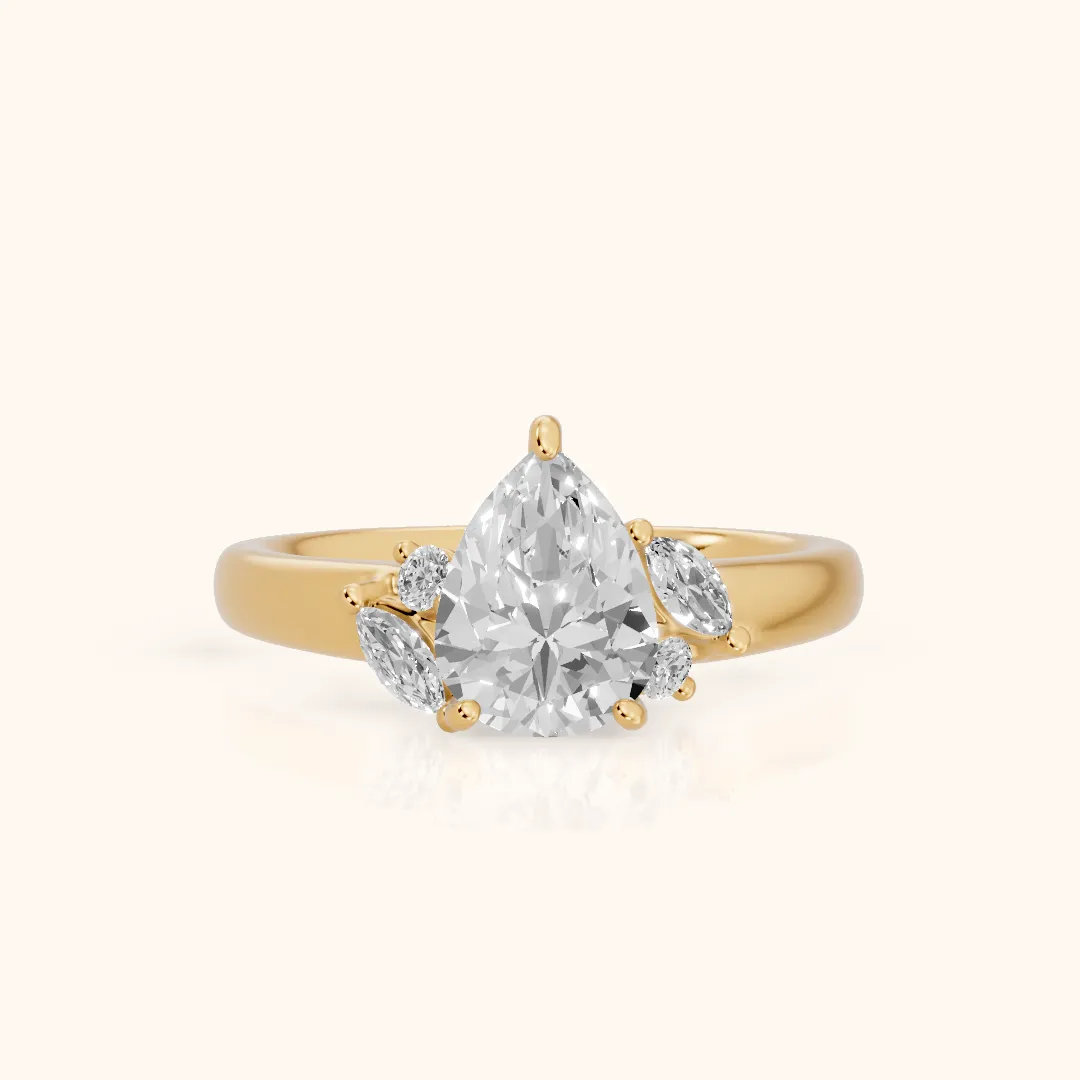 Napa Leaf Cluster Pear Diamond Engagement Ring in Yellow Gold — view 2