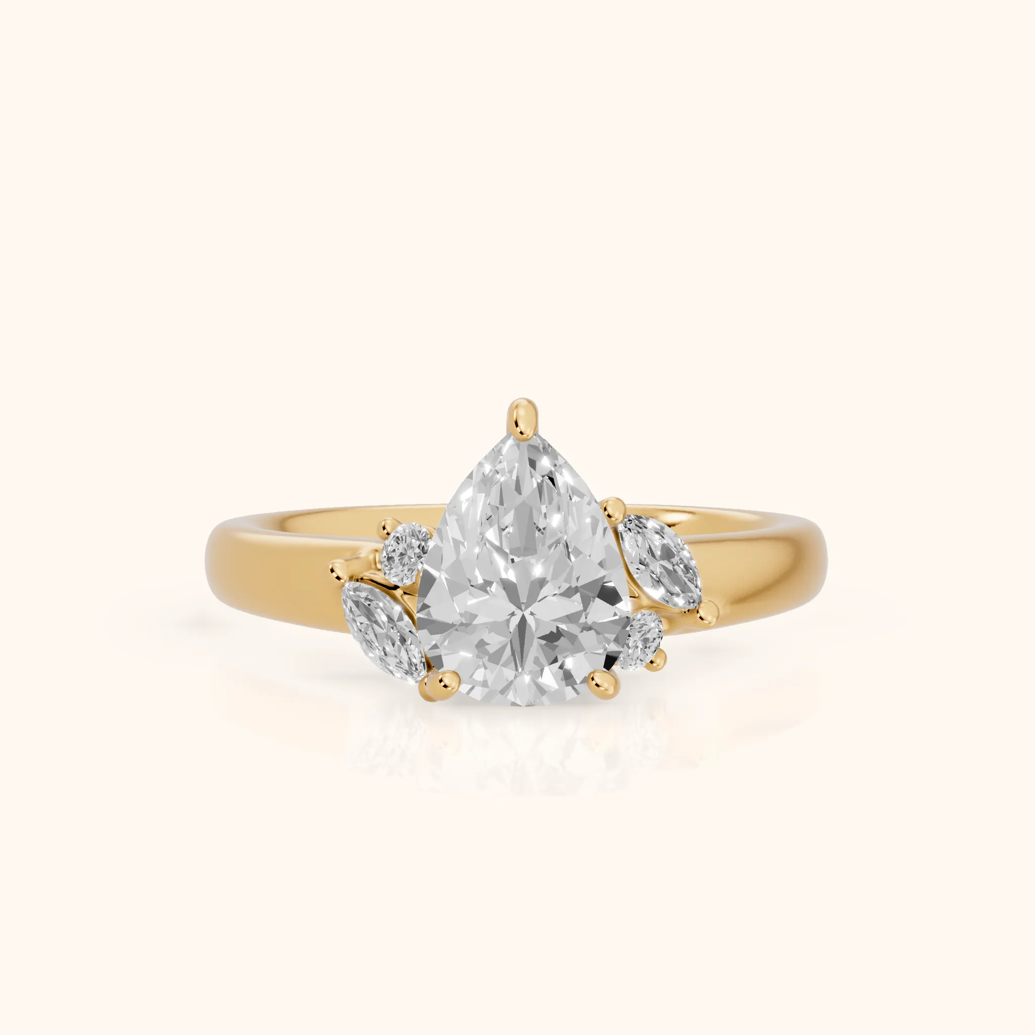 Napa Leaf Cluster Pear Diamond Engagement Ring in Yellow Gold — view 1