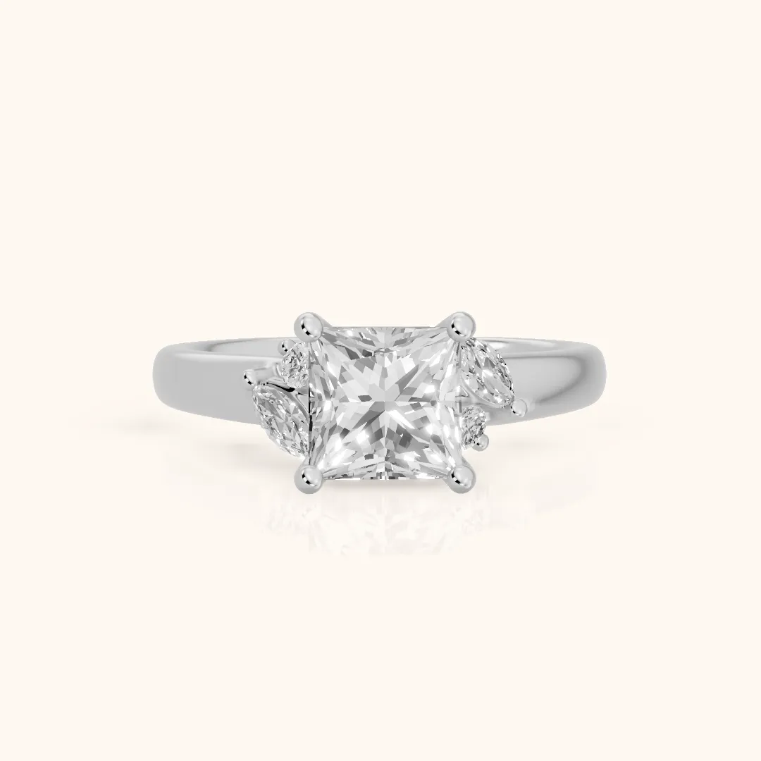 Napa Leaf Cluster Princess Diamond Engagement Ring in Platinum — view 2