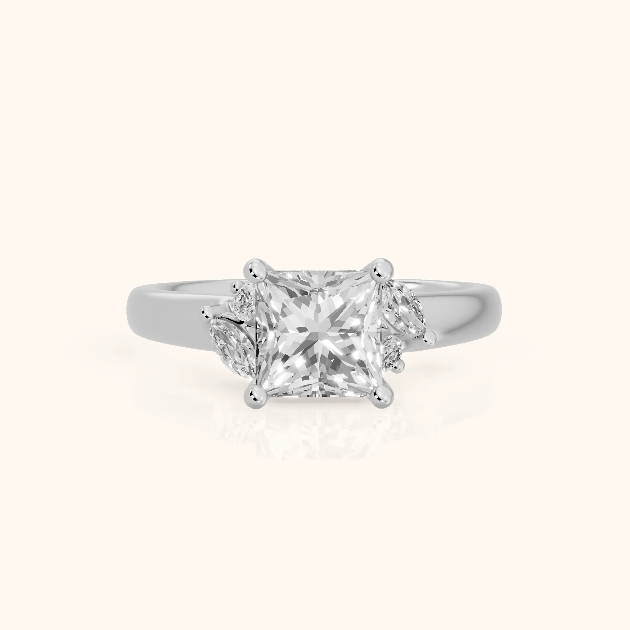 Napa Leaf Cluster Princess Diamond Engagement Ring in Platinum — view 1