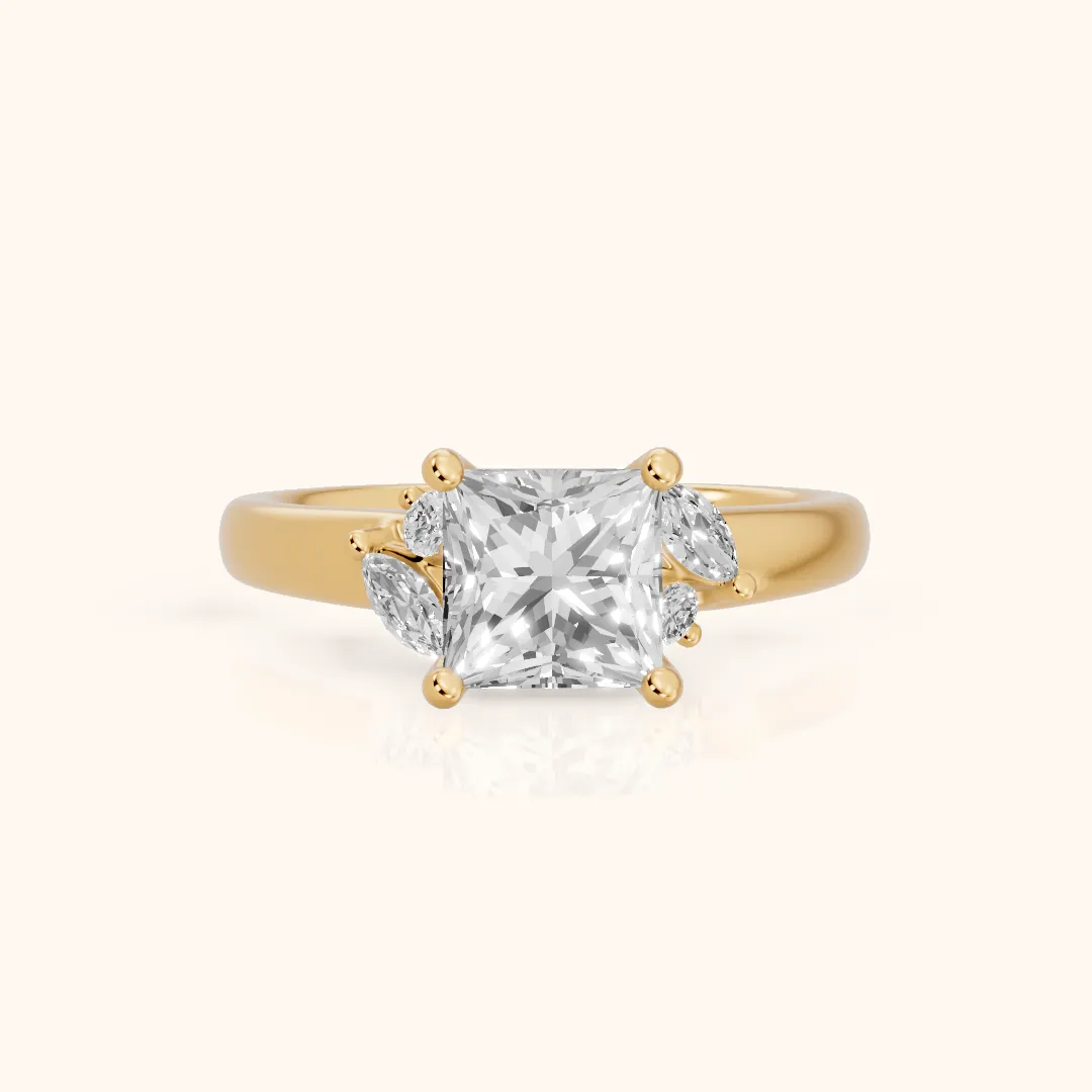 Napa Leaf Cluster Princess Diamond Engagement Ring in Yellow Gold — view 2