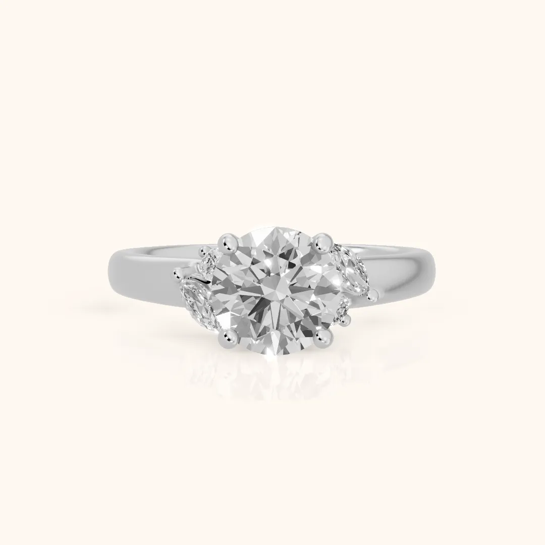 Napa Leaf Cluster Round Diamond Engagement Ring in Silver — view 2